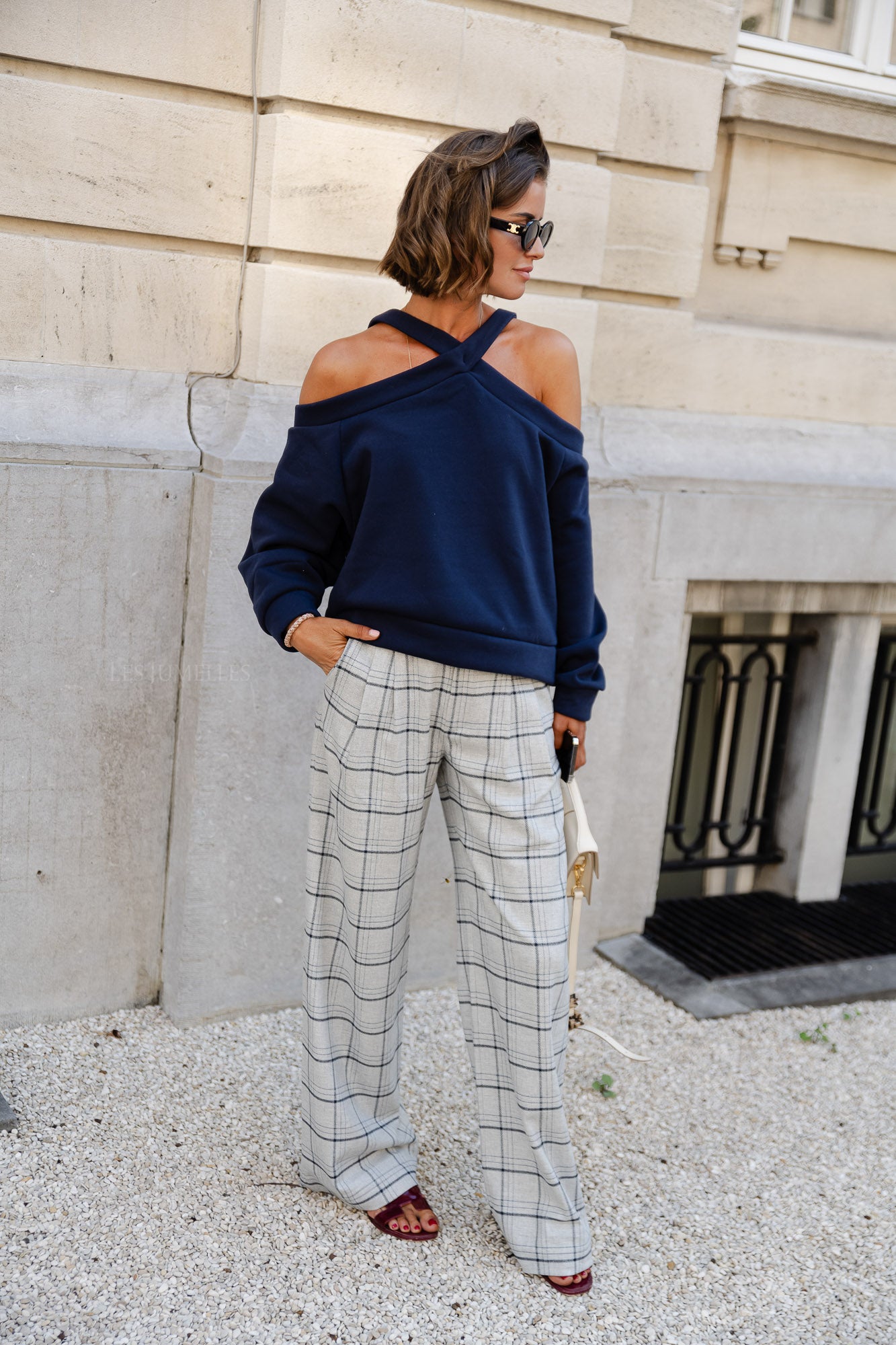 Kaddy broek geruite wolmix broek grijs
