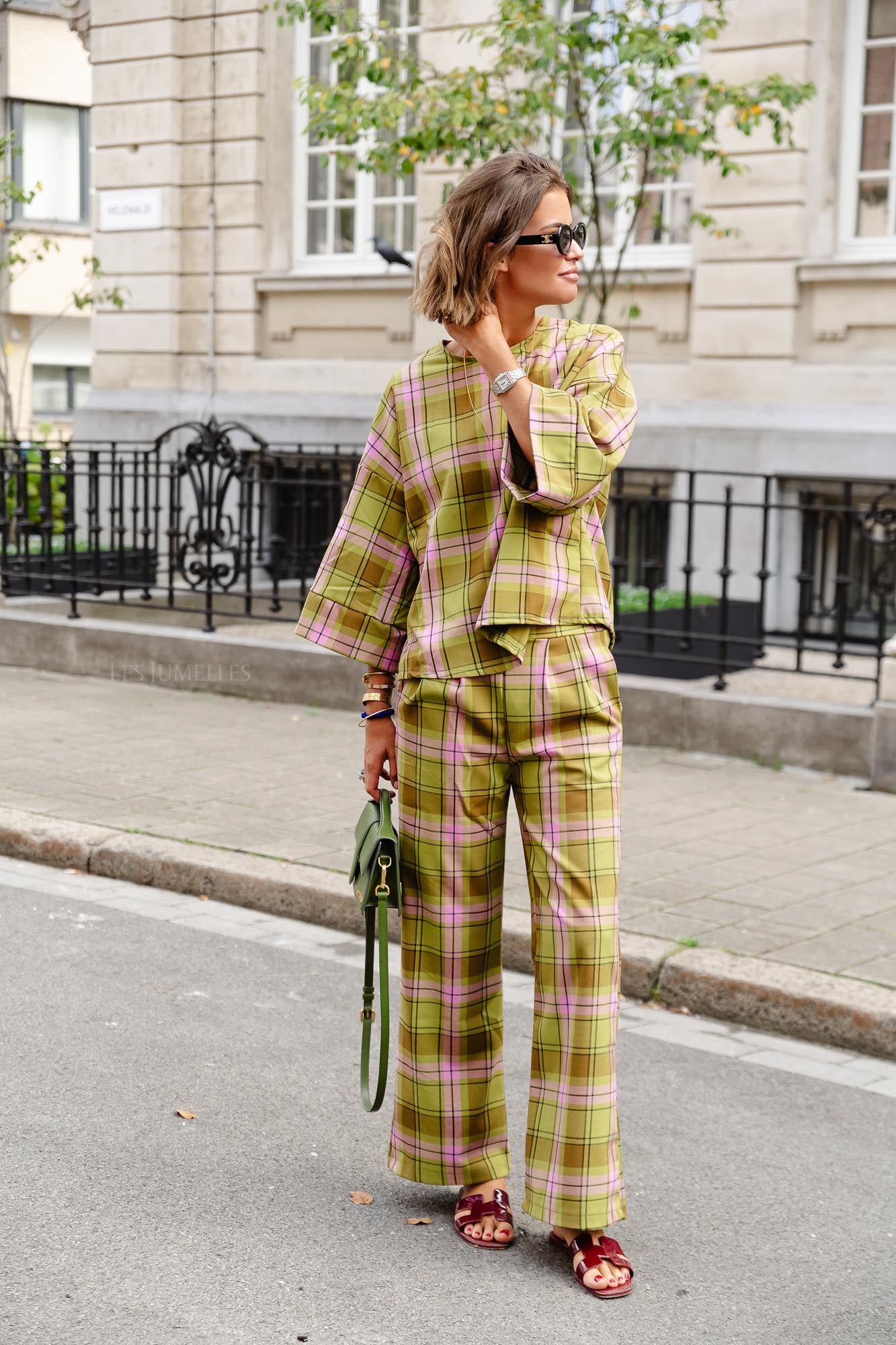 Pantalon à carreaux Loco vert