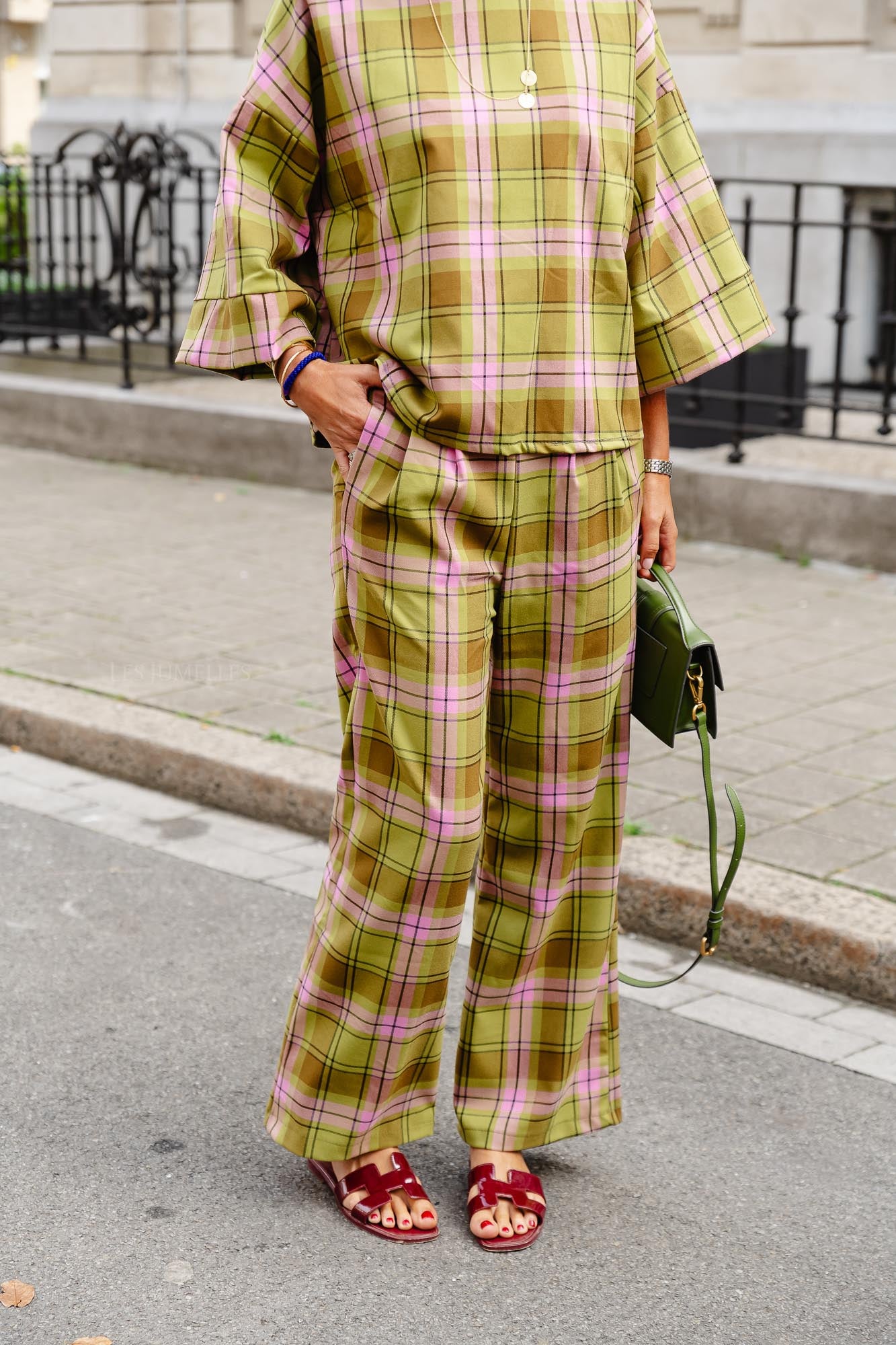 Pantalon à carreaux Loco vert
