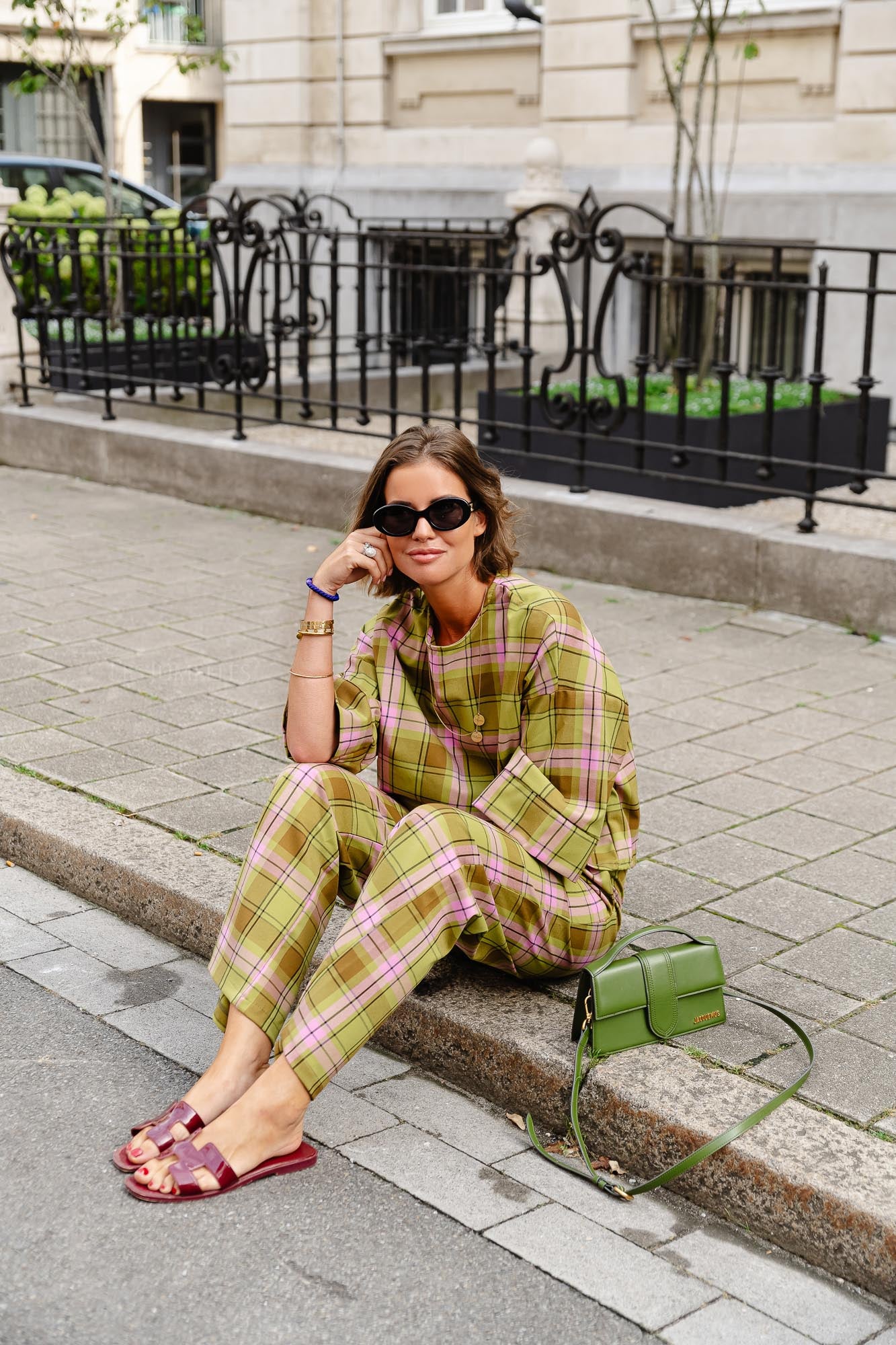 Pantalon à carreaux Loco vert