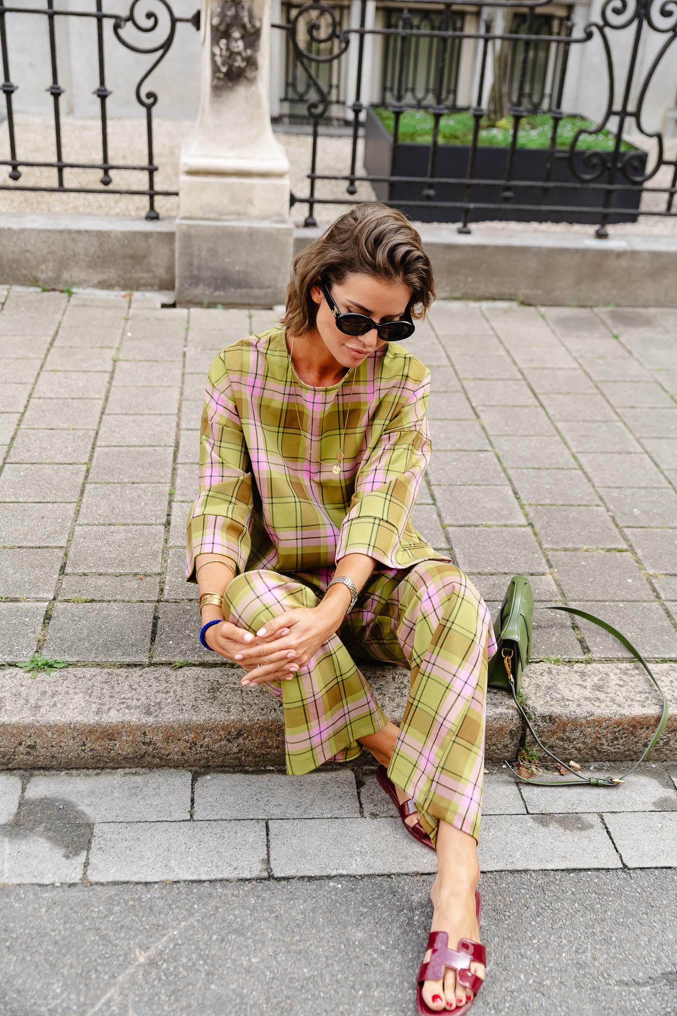 Pantalon à carreaux Loco vert