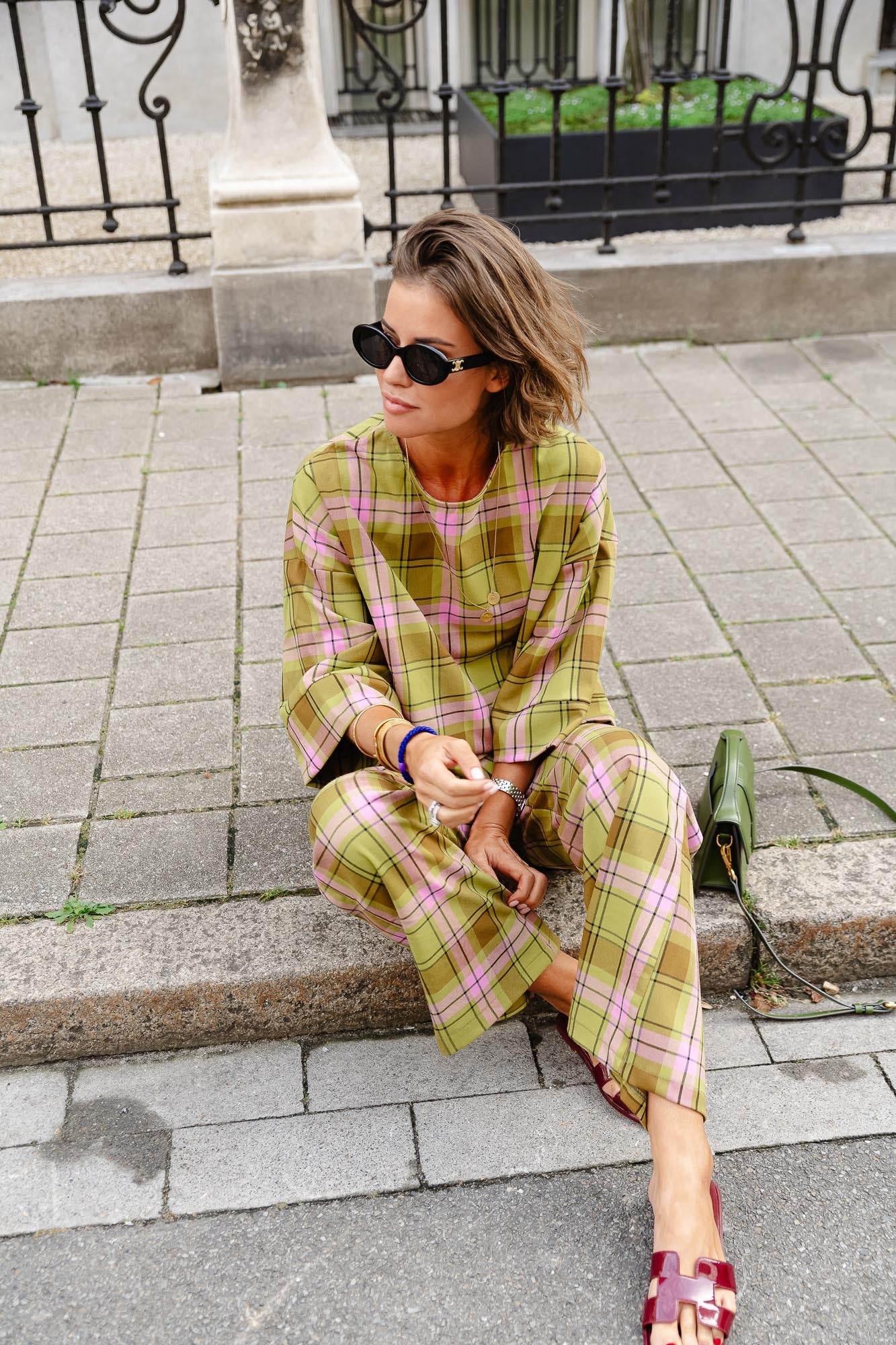 Pantalon à carreaux Loco vert
