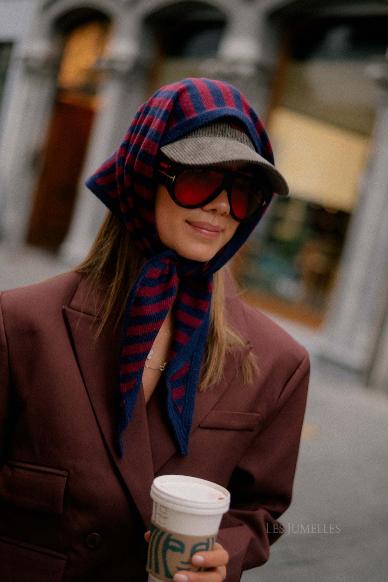 Lisa striped scarf navy/burgundy