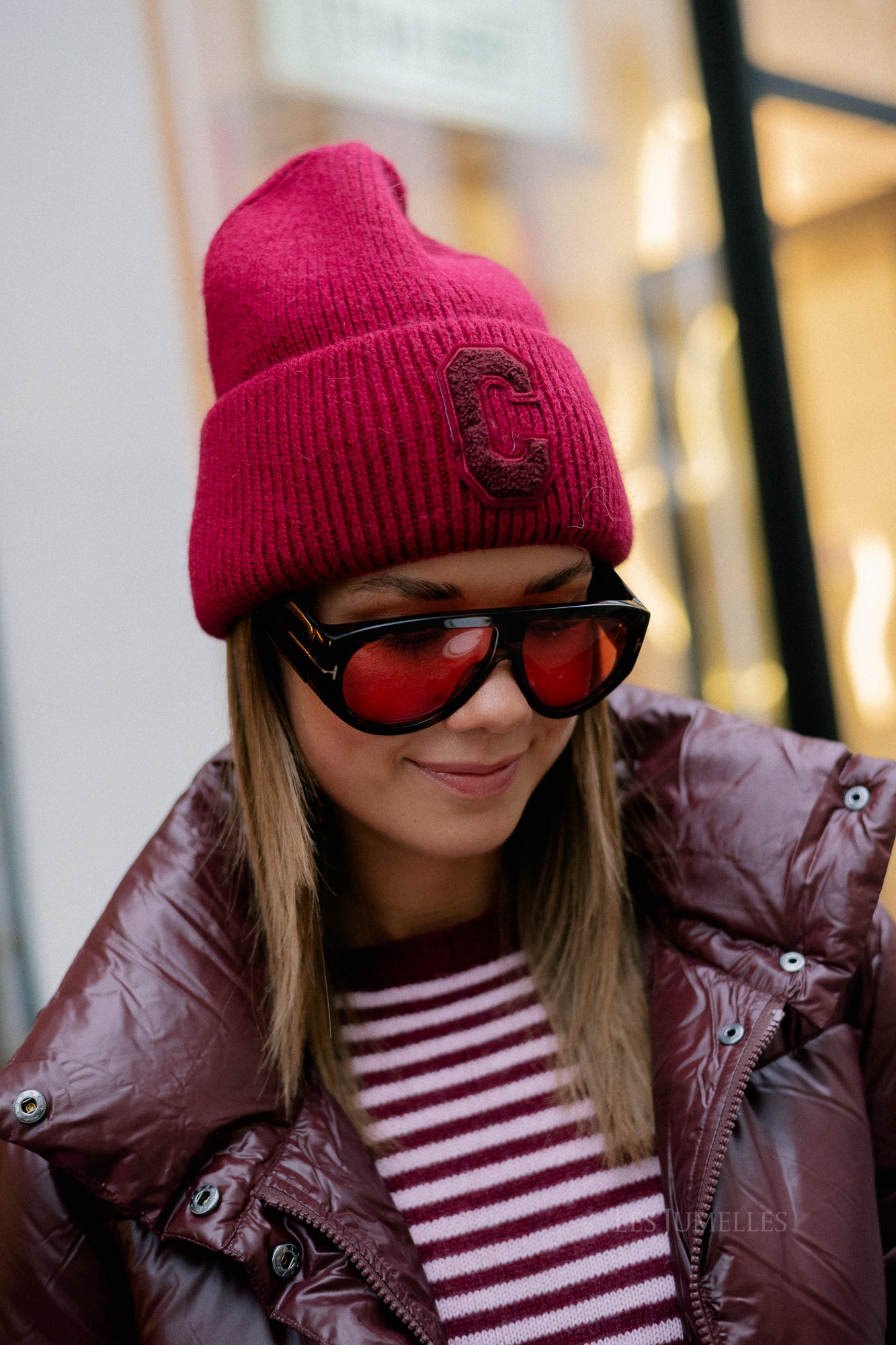 'C' beanie burgundy