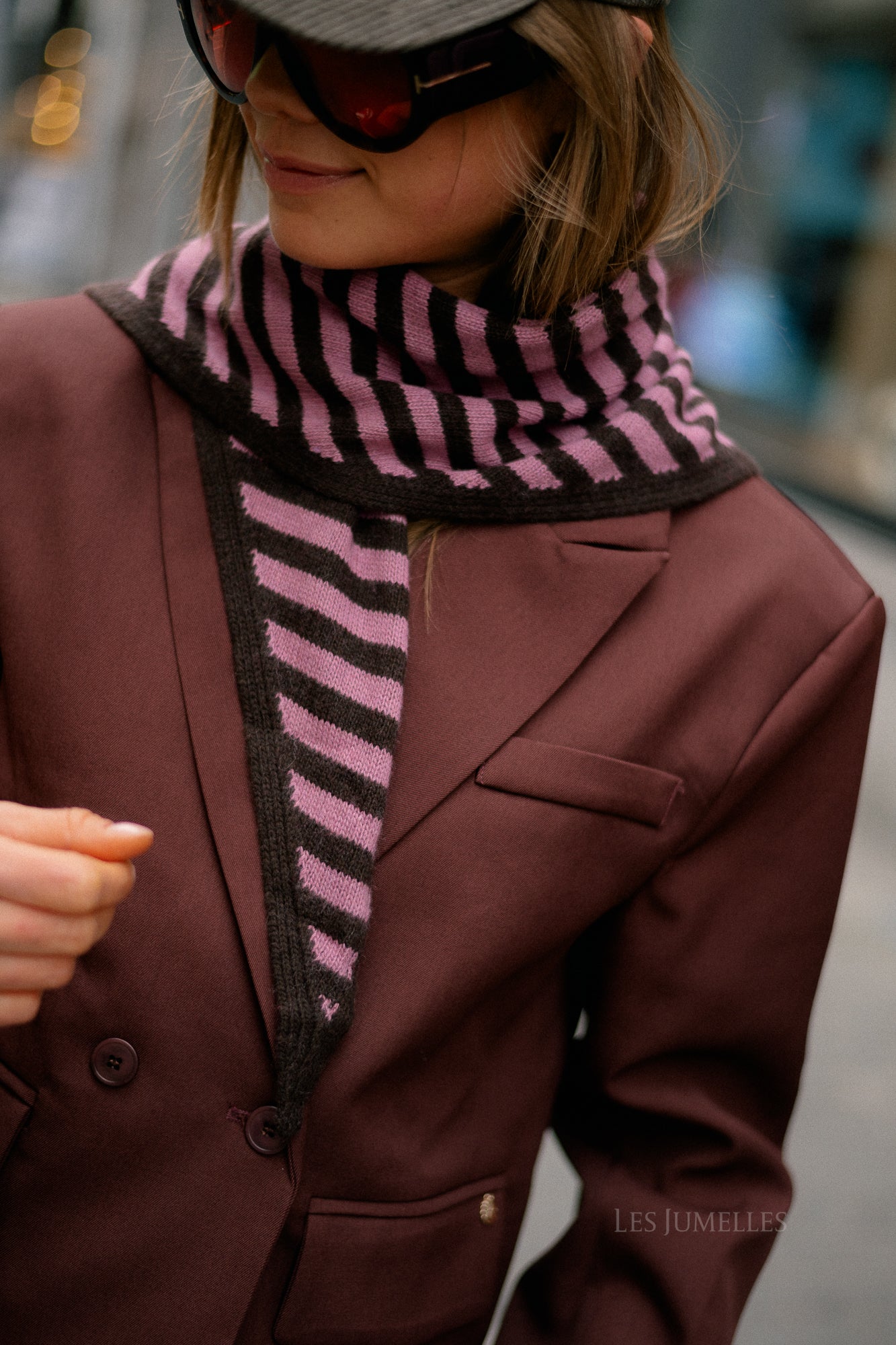 Lisa striped scarf hot chocolate/pink