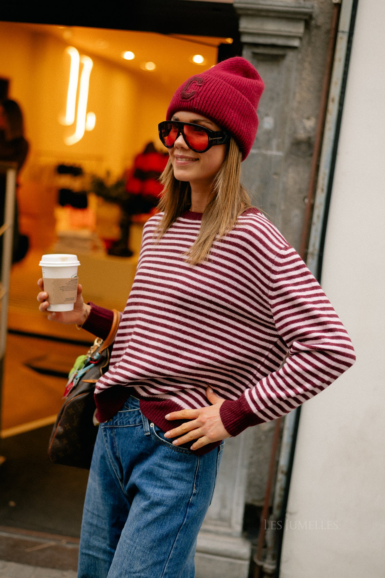 Florence striped jumper pink/burgundy
