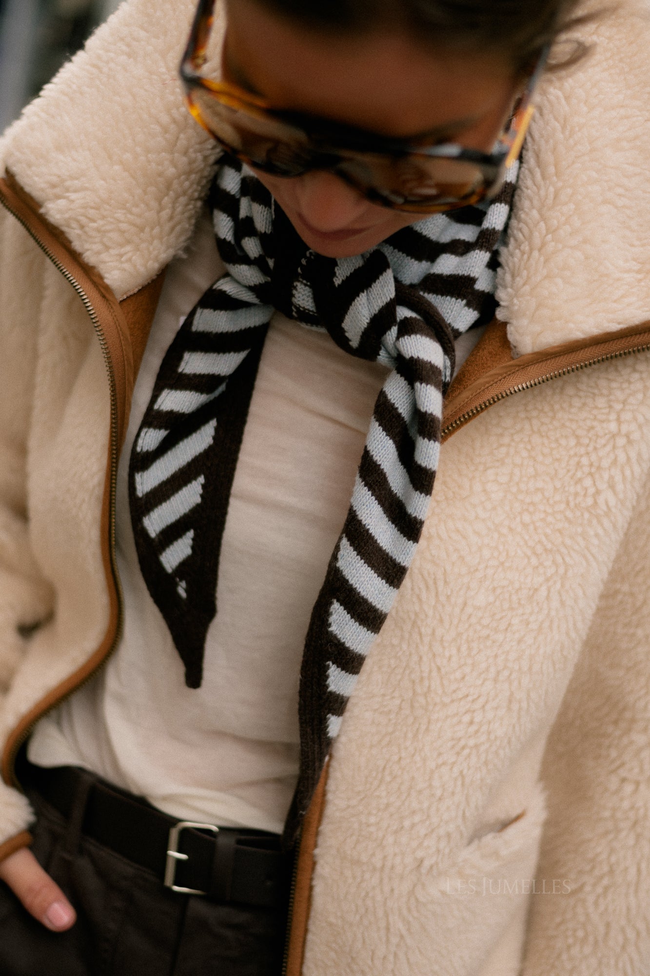 Lisa striped scarf hot chocolate/light blue