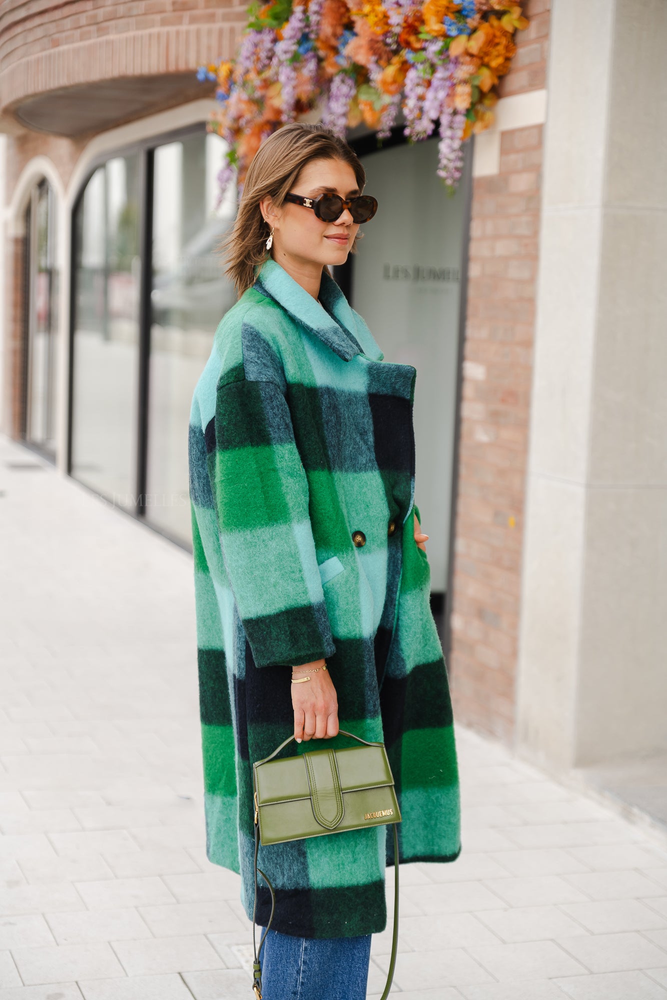 Manteau à carreaux Candice vert