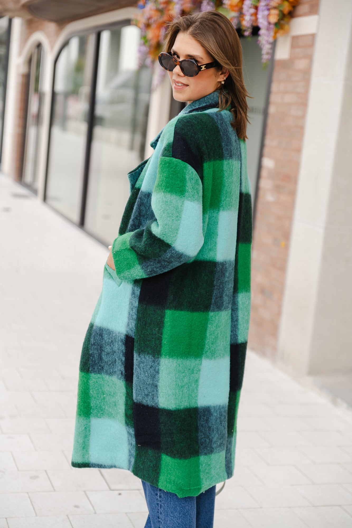 Manteau à carreaux Candice vert