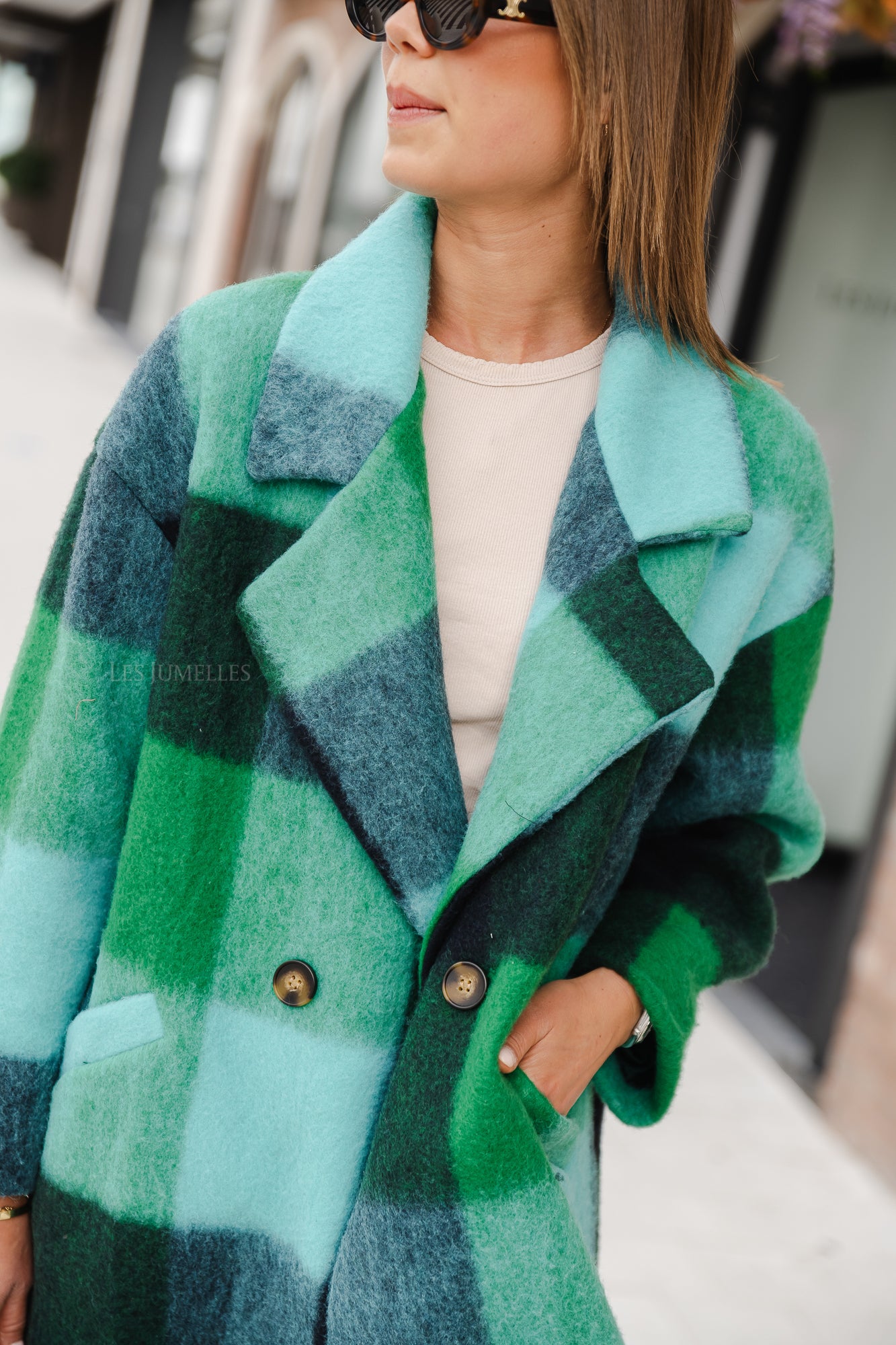 Manteau à carreaux Candice vert