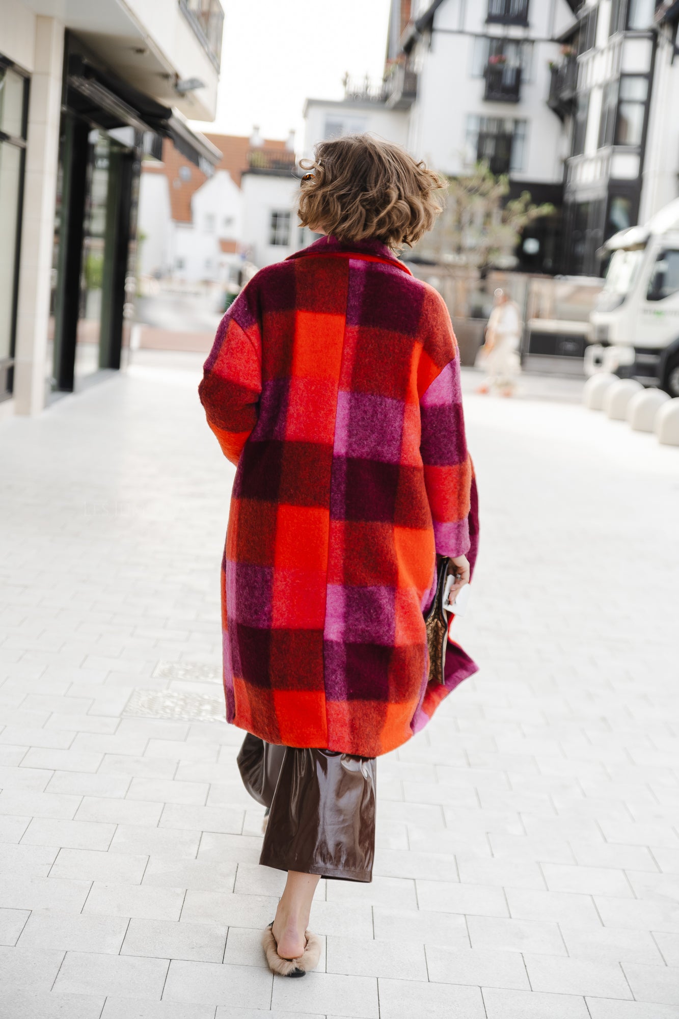 Manteau à carreaux Candice corail