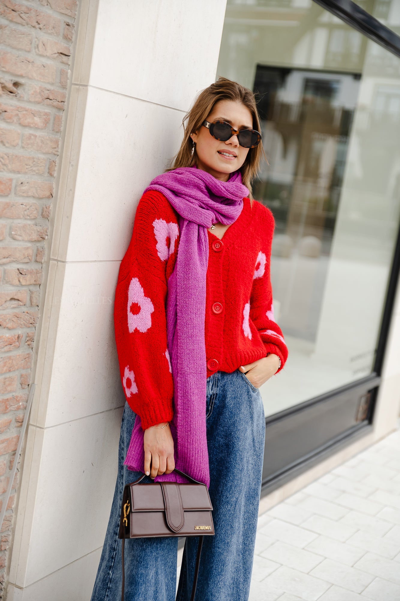 Amandine gebreide sjaal framboise