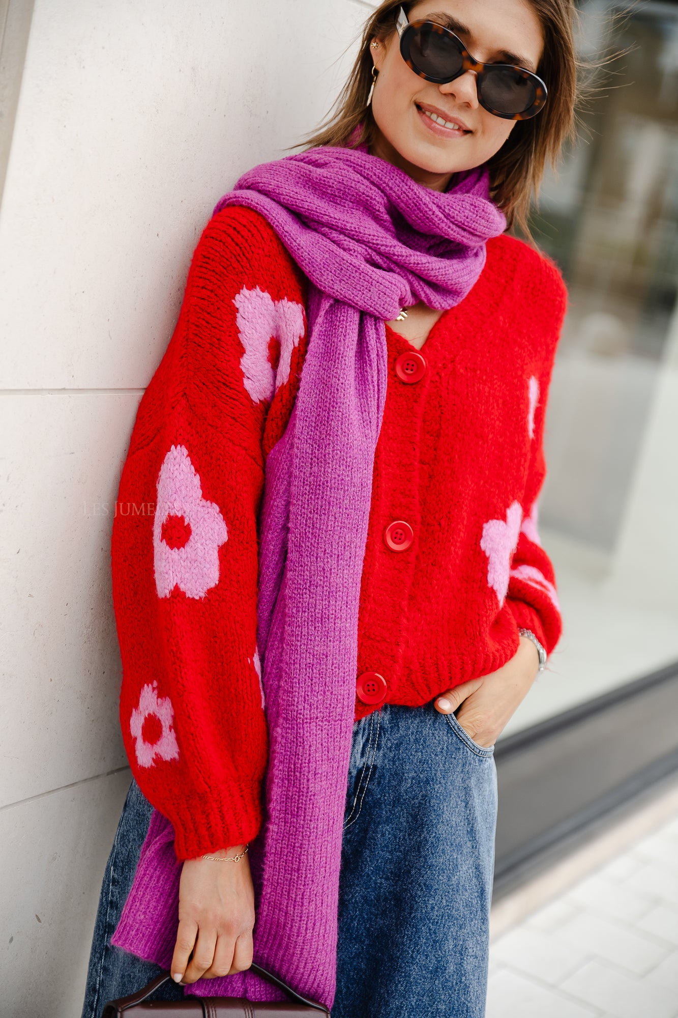 Amandine gebreide sjaal framboise