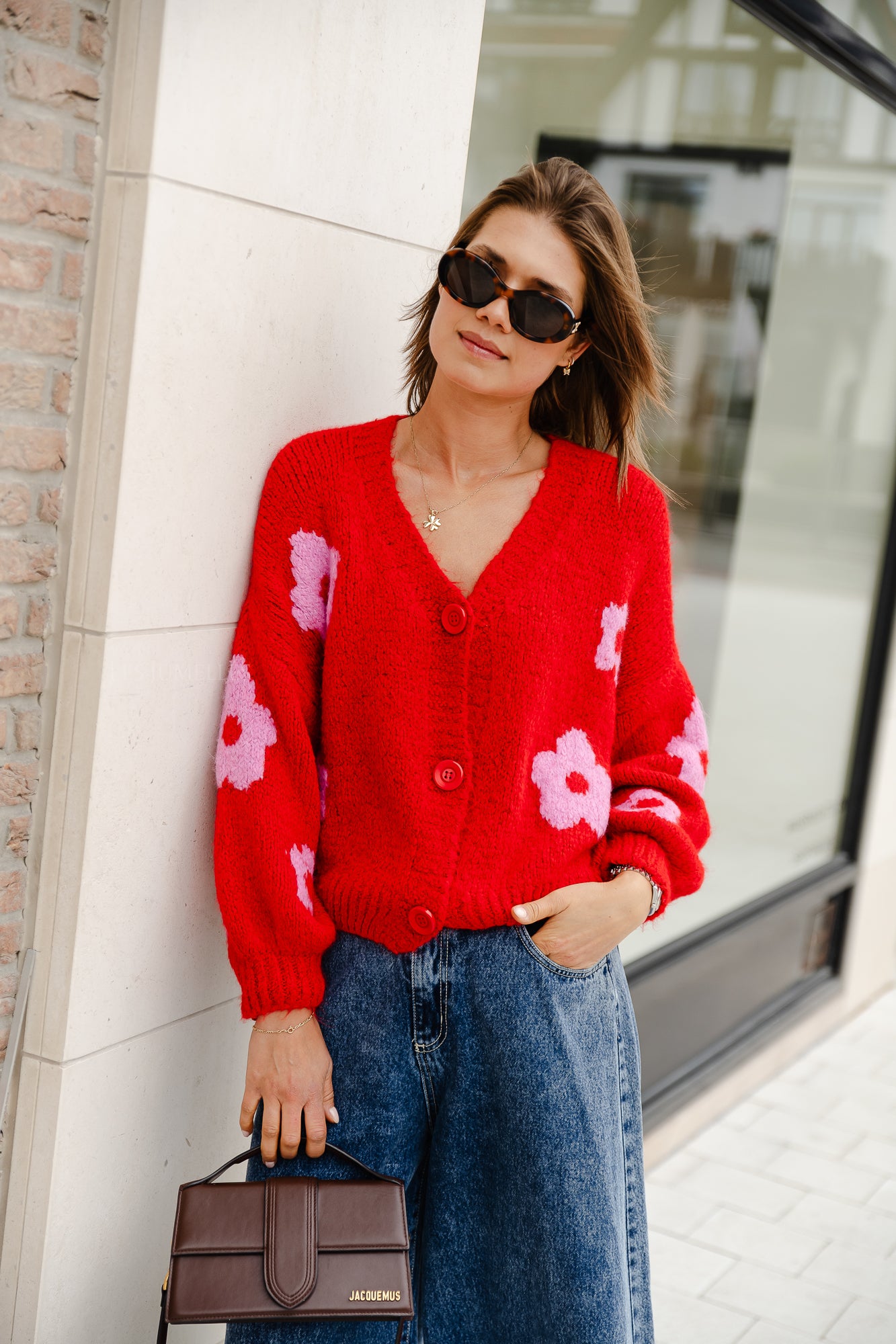 Sienna Blumen-Cardigan rot