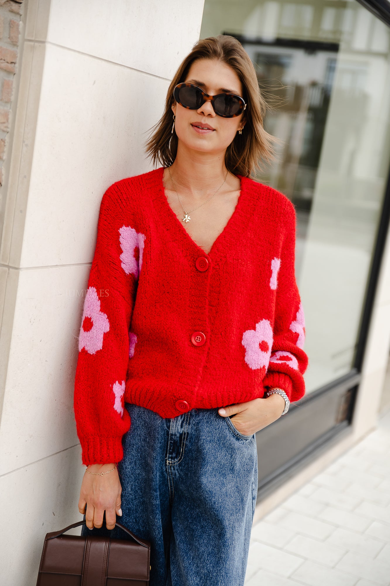 Sienna Blumen-Cardigan rot