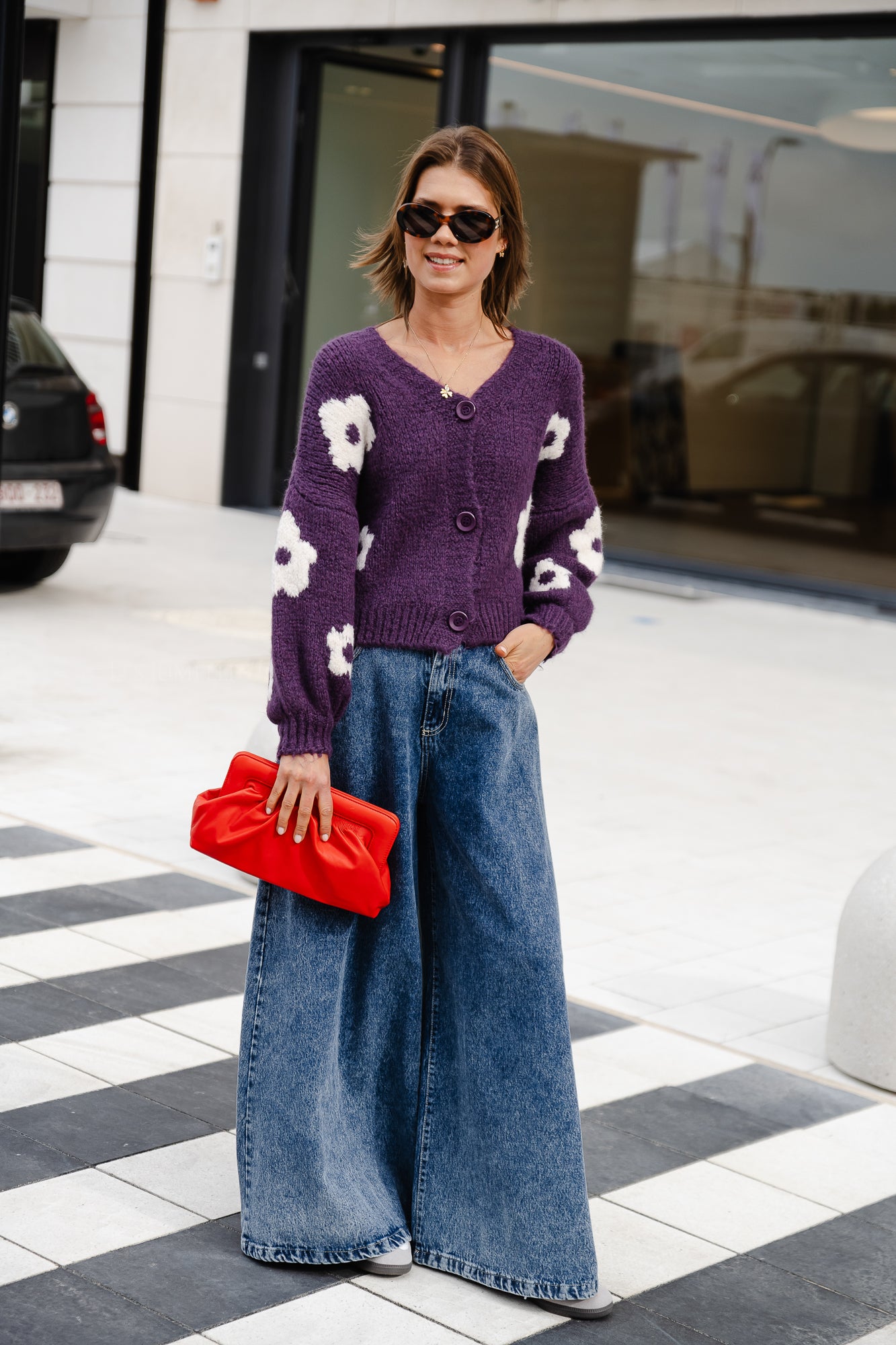 Cardigan fleurs Sienna violet