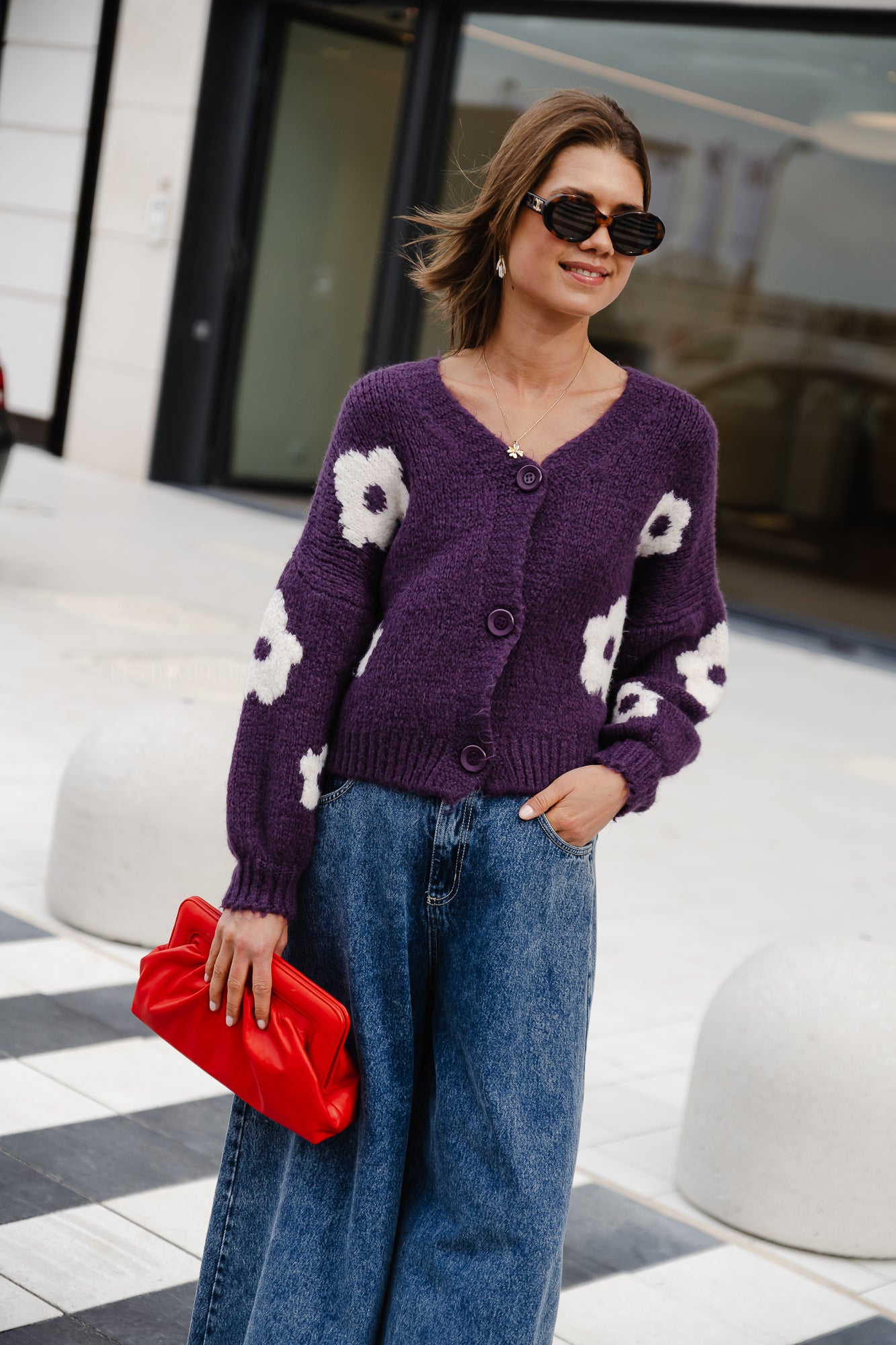 Cardigan fleurs Sienna violet