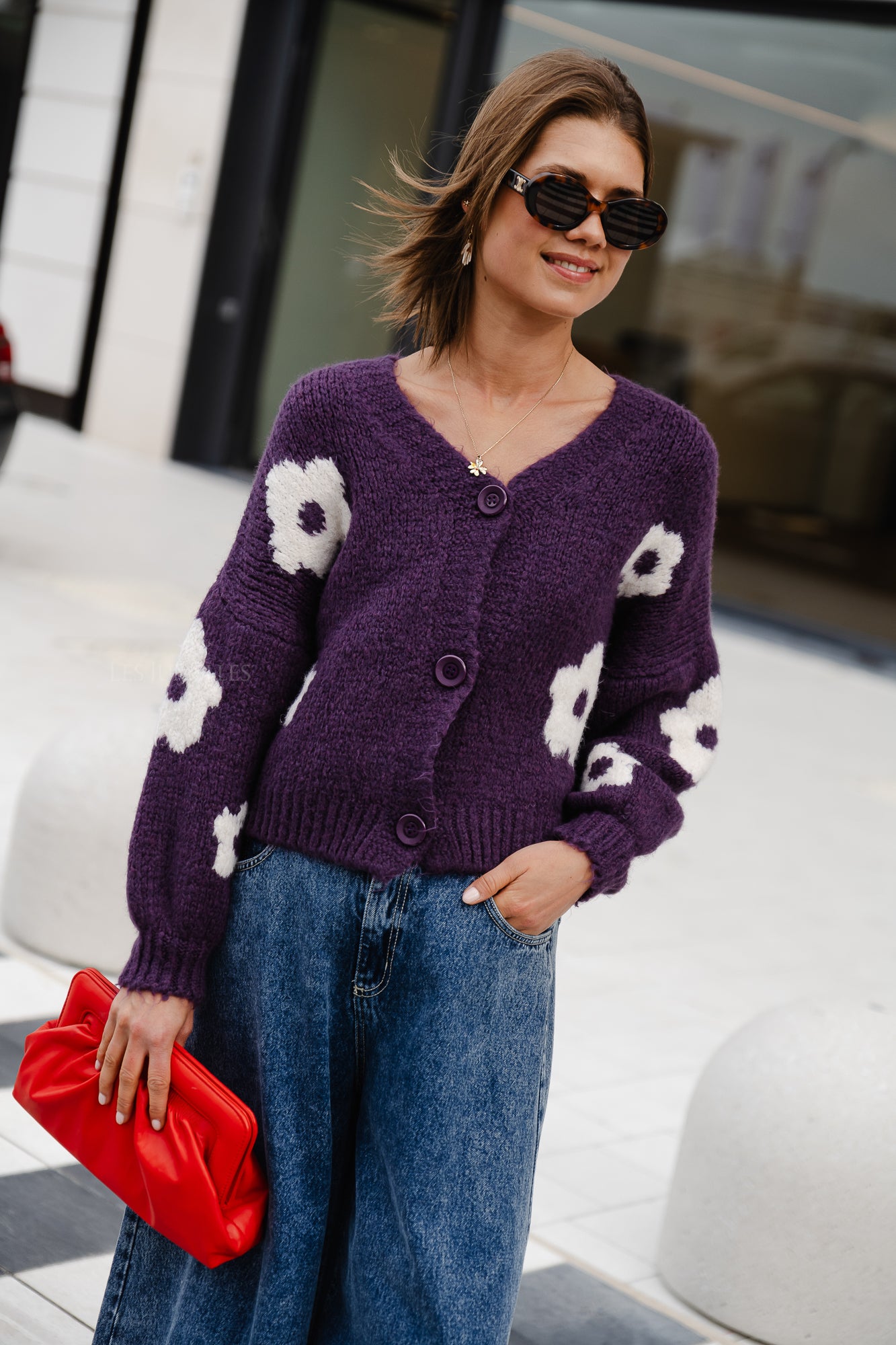 Cardigan fleurs Sienna violet