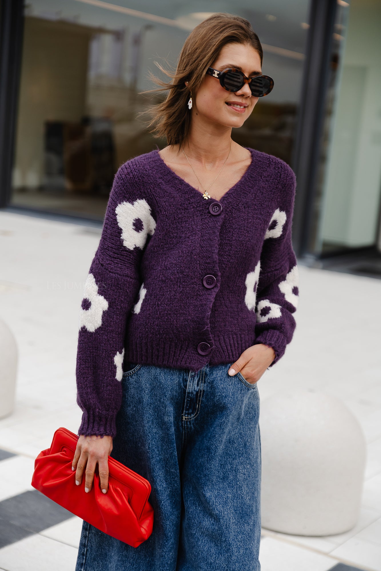Cardigan fleurs Sienna violet