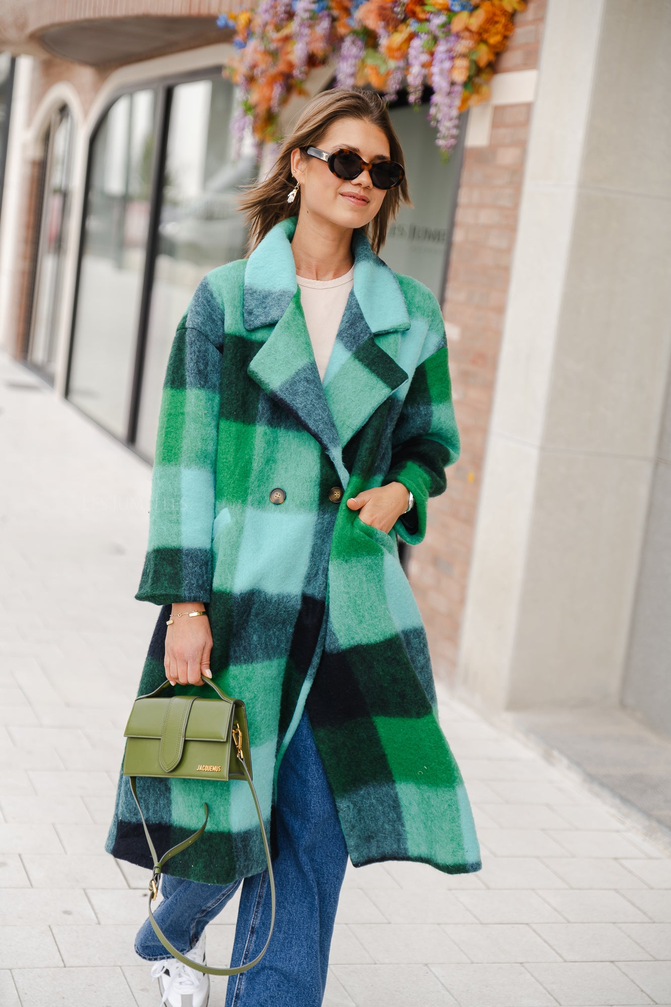 Manteau à carreaux Candice vert