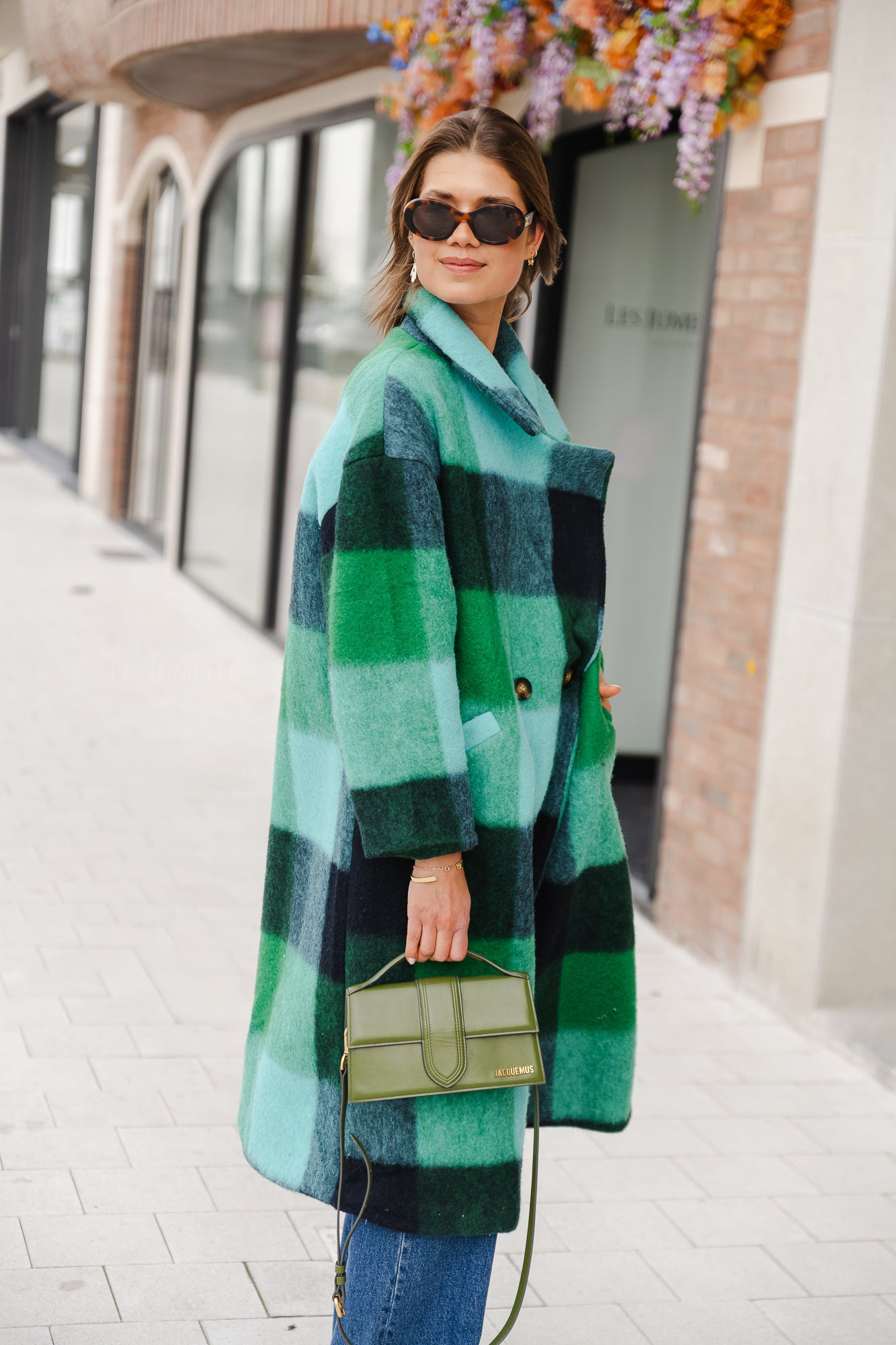 Manteau à carreaux Candice vert
