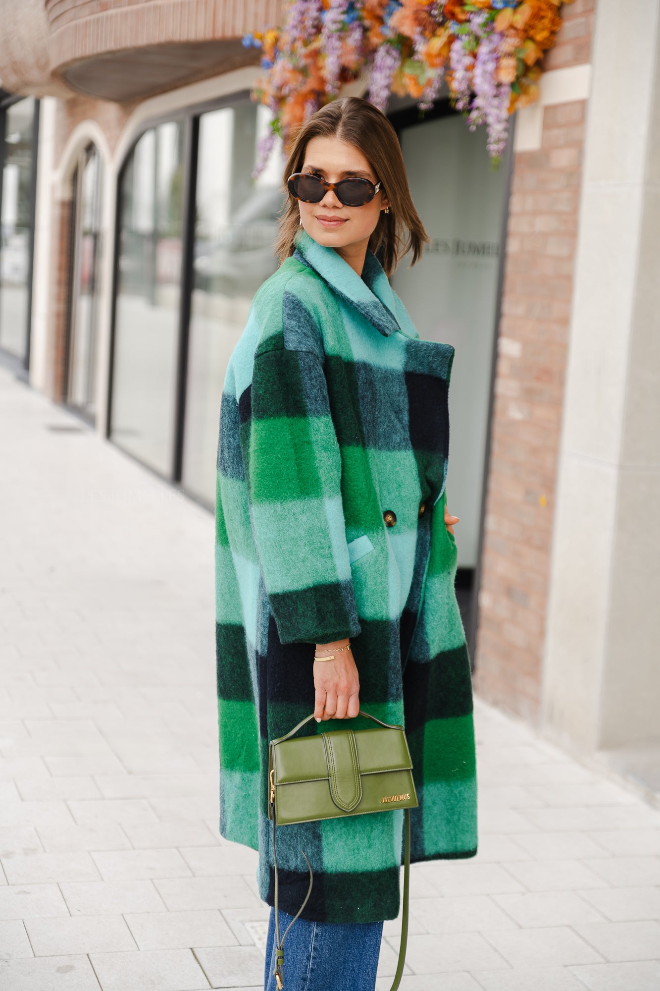 Manteau à carreaux Candice vert