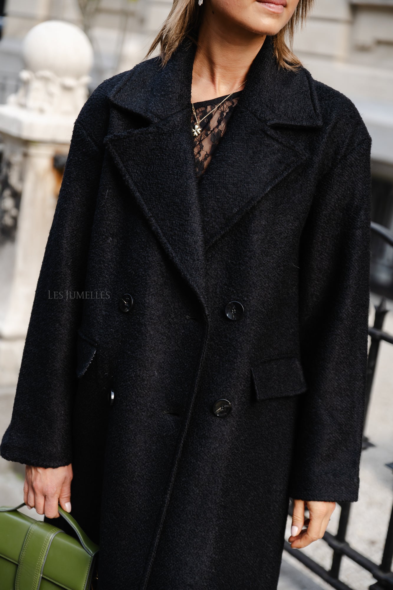 YASMila LS manteau en laine mélangée noir