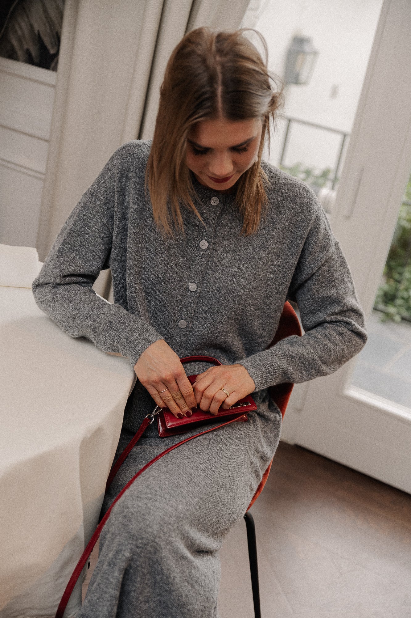 Jupe longue en tricot VIInes gris moyen chiné