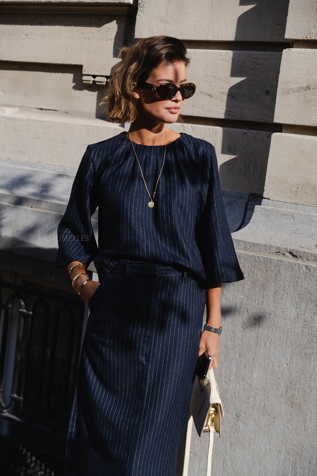 ViVicca 3/4 top navy pinstripe