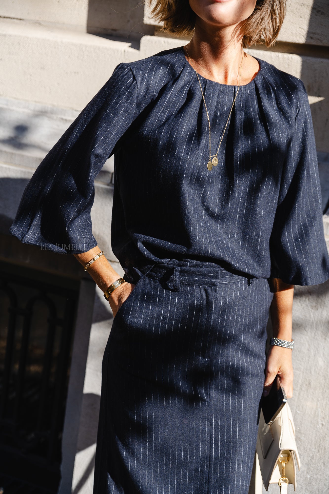 ViVicca 3/4 top navy pinstripe