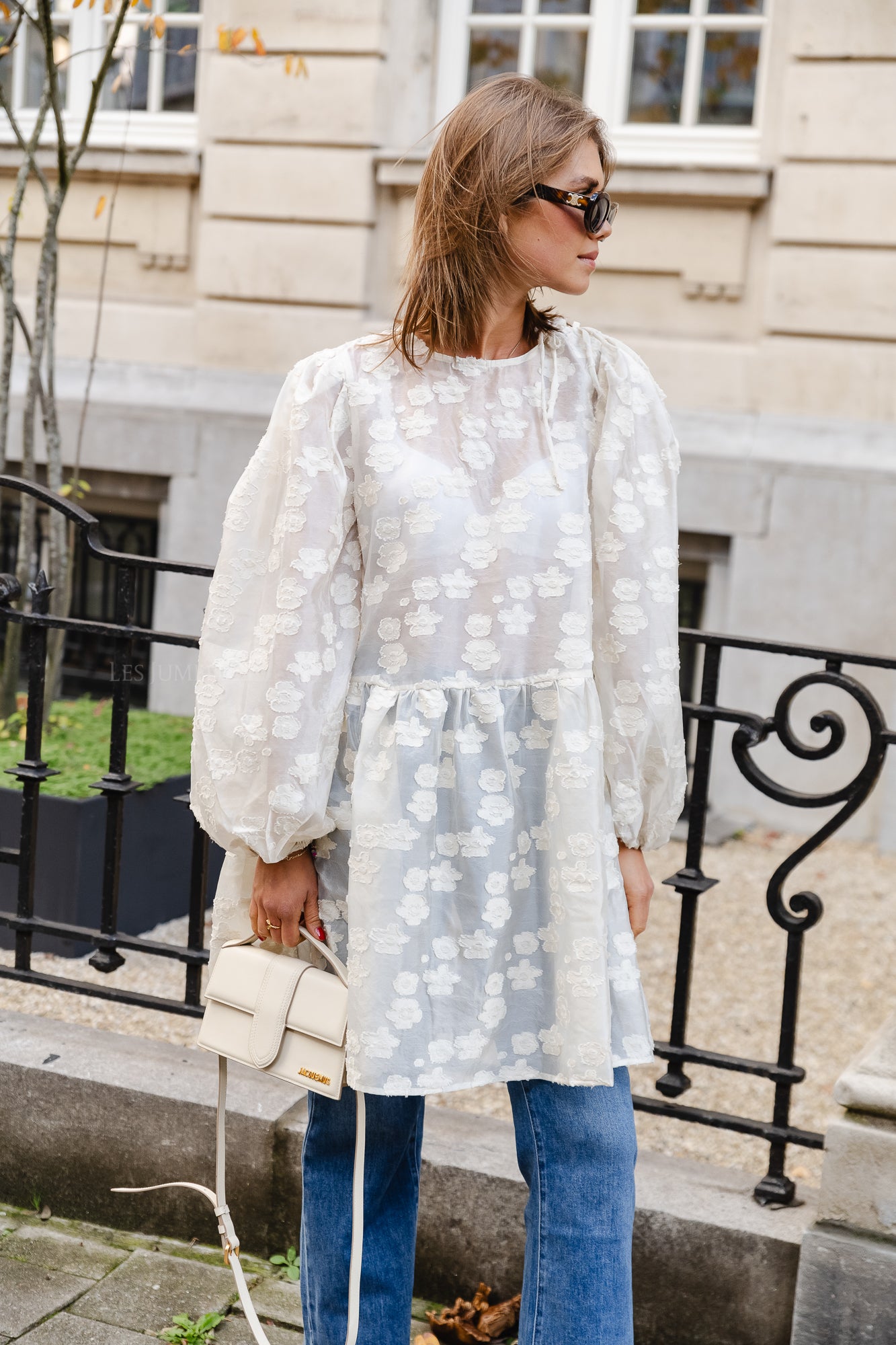 Semi transparent mini dress creme brûlée