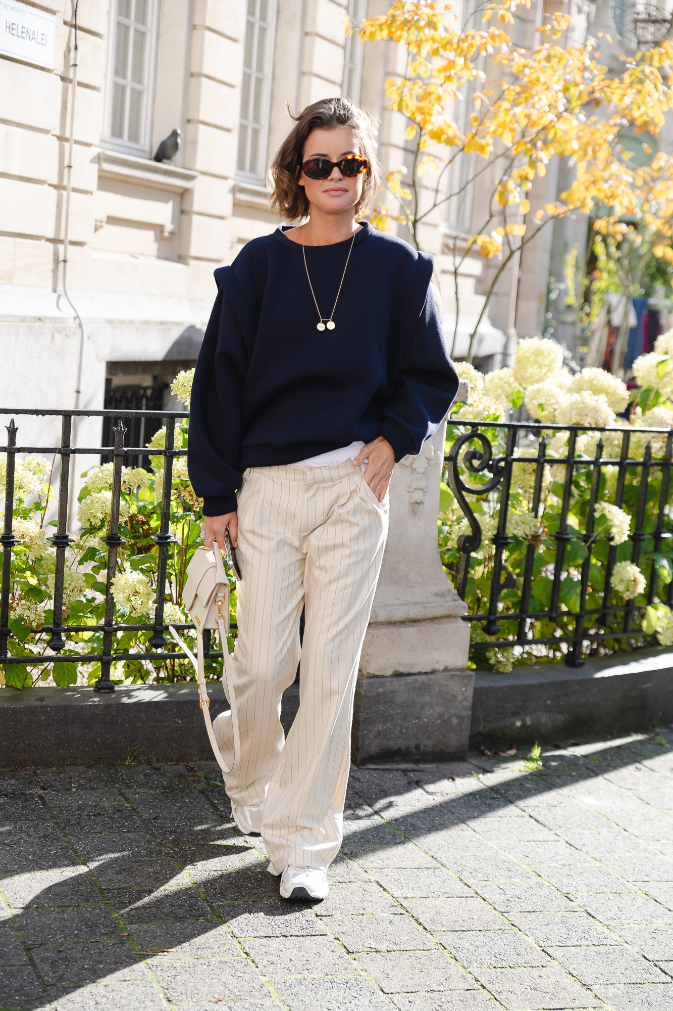 Pantalon rayé Celina beige
