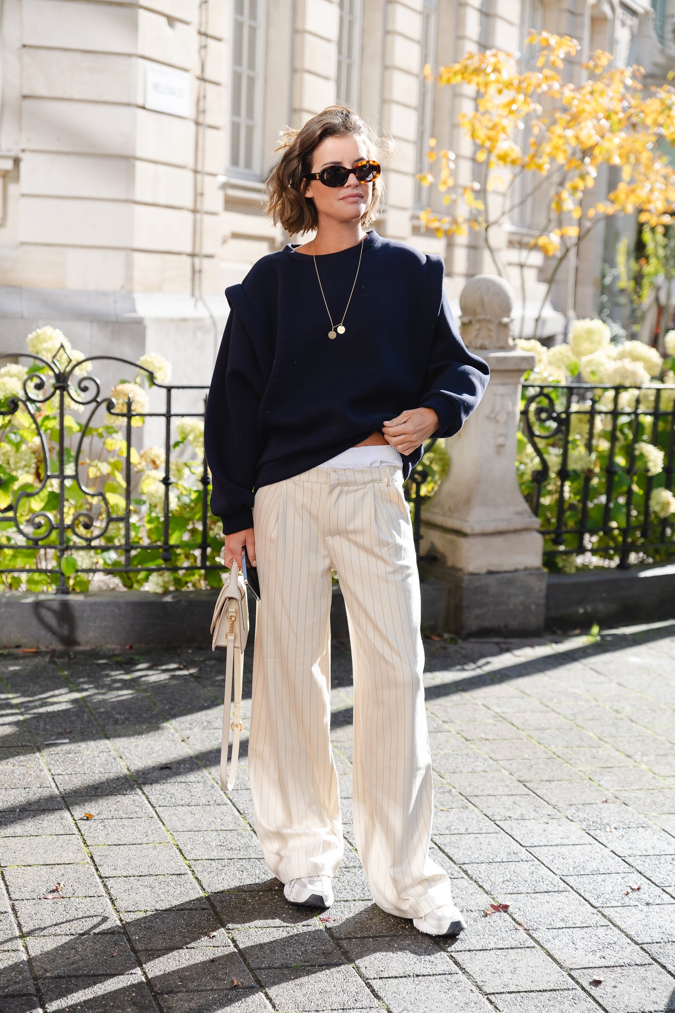 Pantalon rayé Celina beige