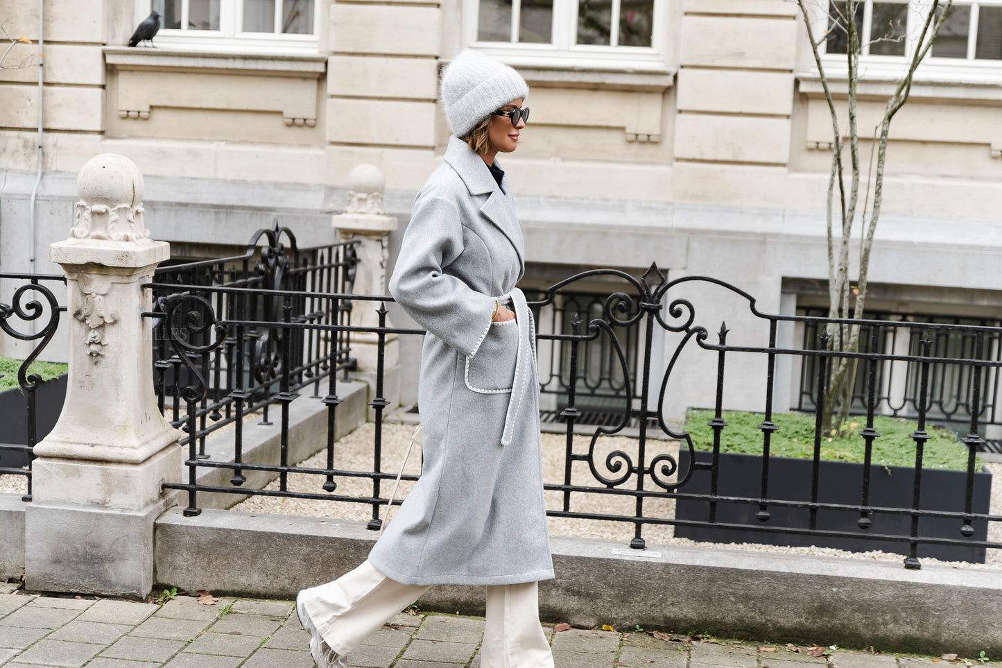 <tc>Manteau ceinturé Meredith mélangé gris</tc>
