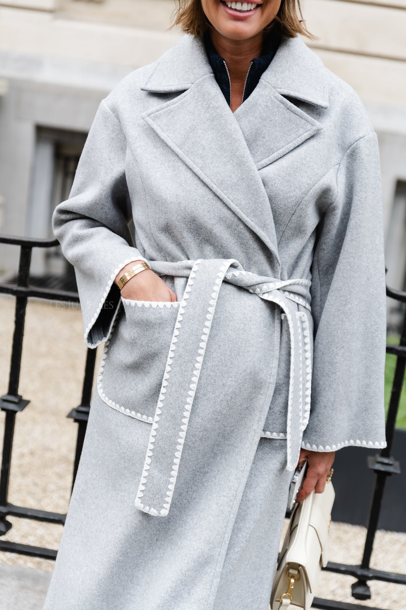 <tc>Manteau ceinturé Meredith mélangé gris</tc>