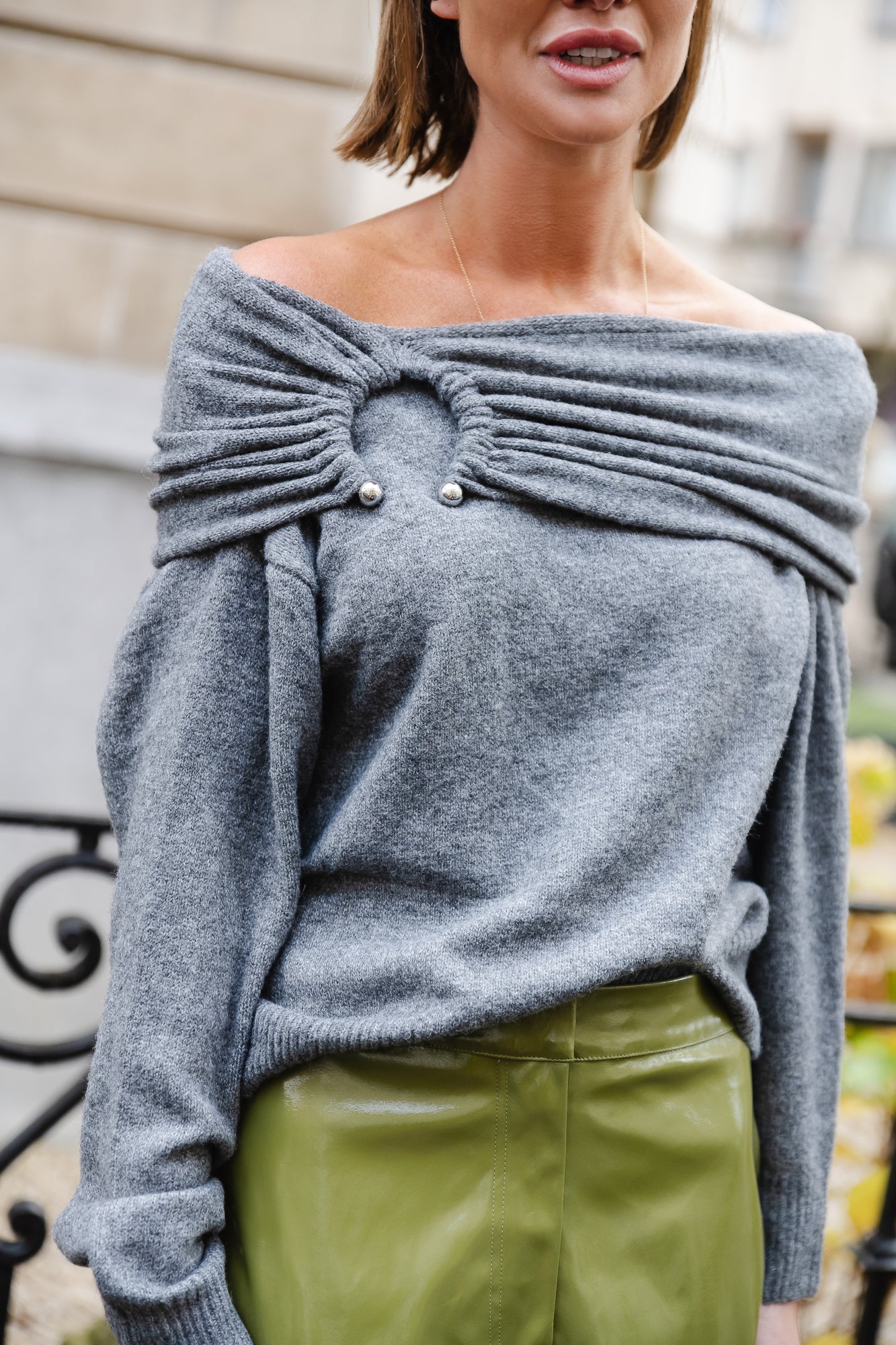 Grey off the hot sale shoulder sweater