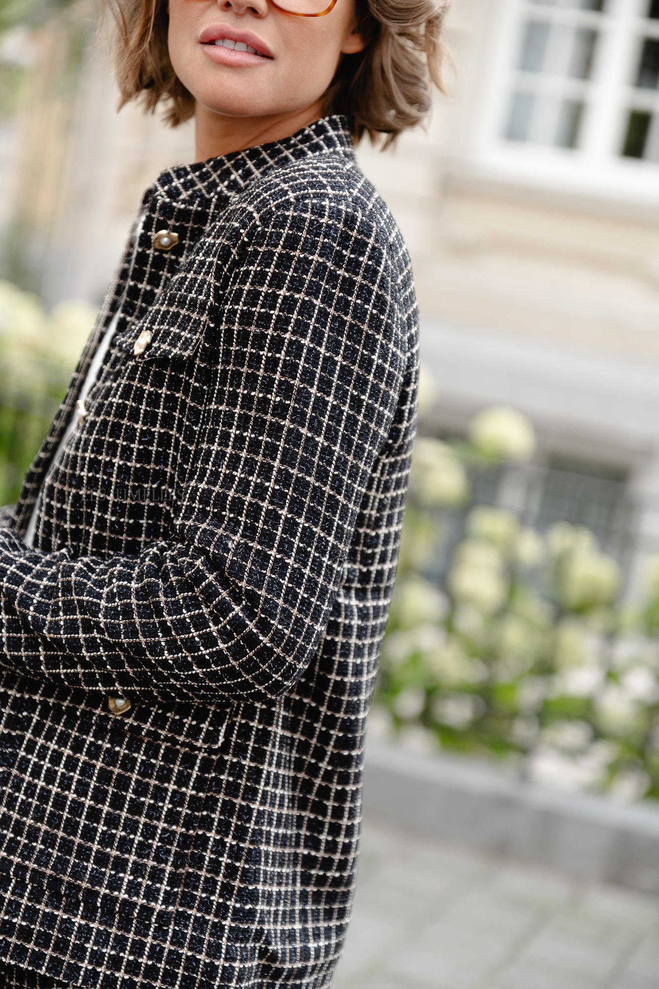 <tc>Veste bouclée à carreaux noir/blanc</tc>