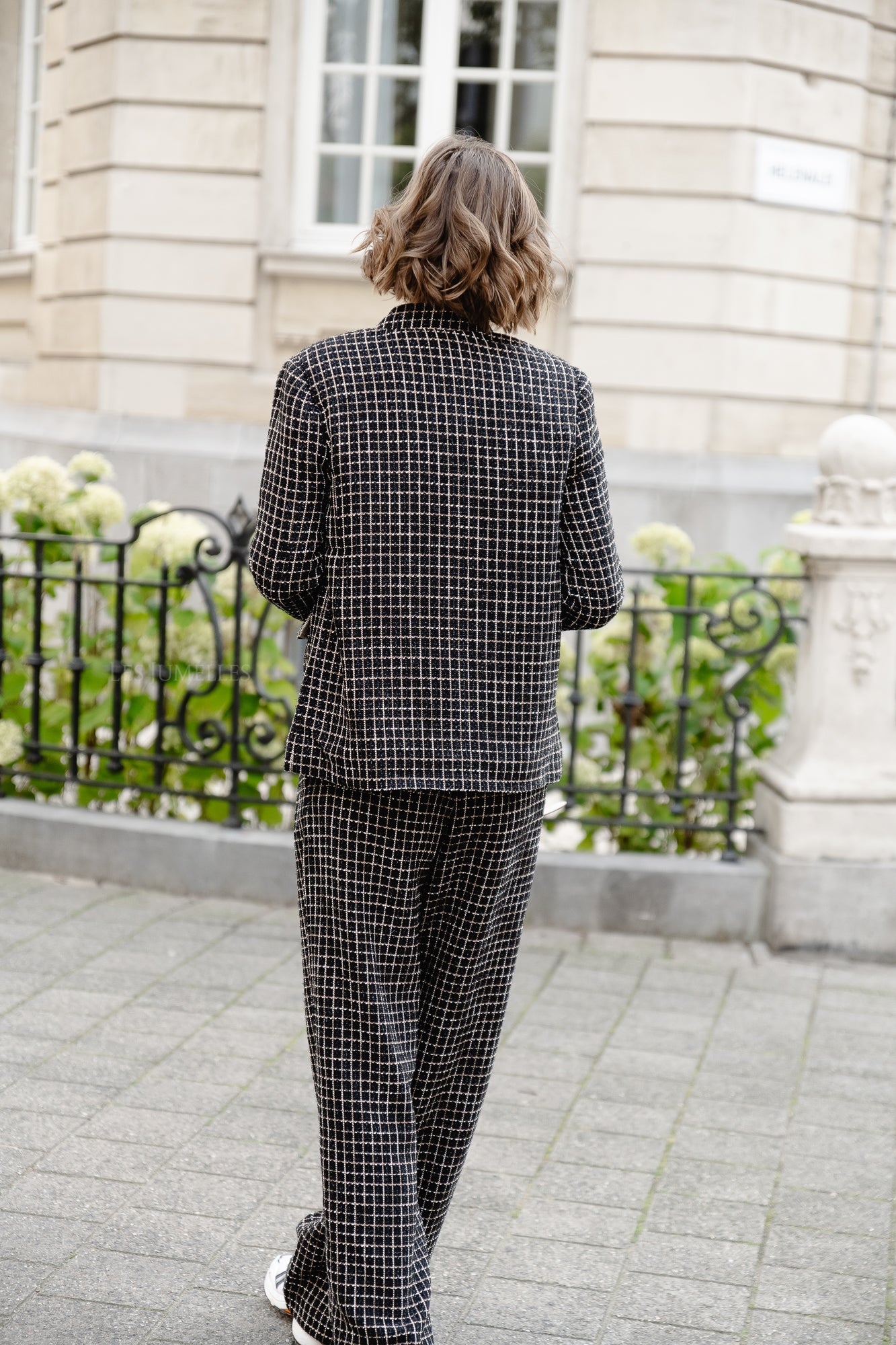 <tc>Pantalon bouclé à carreaux noir/blanc</tc>
