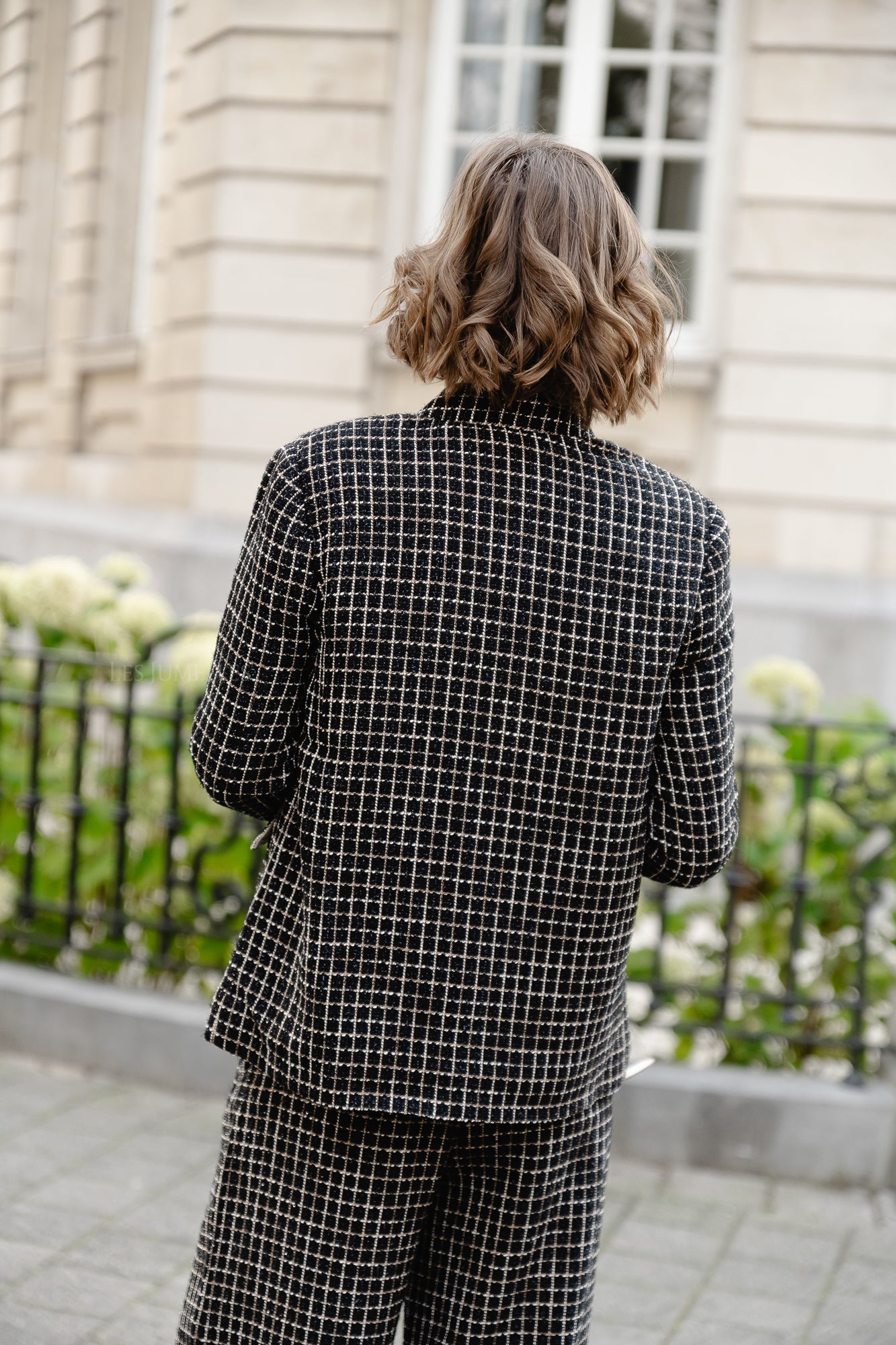 <tc>Veste bouclée à carreaux noir/blanc</tc>