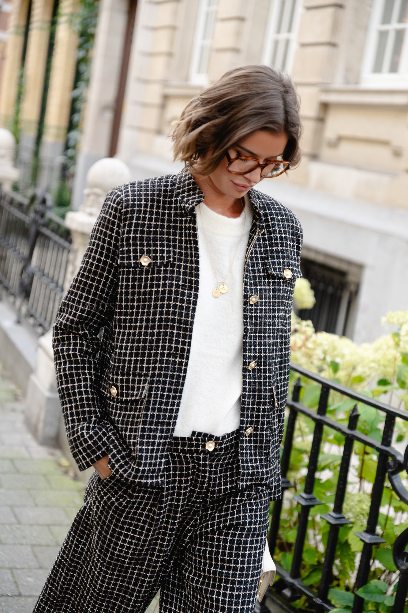 <tc>Veste bouclée à carreaux noir/blanc</tc>