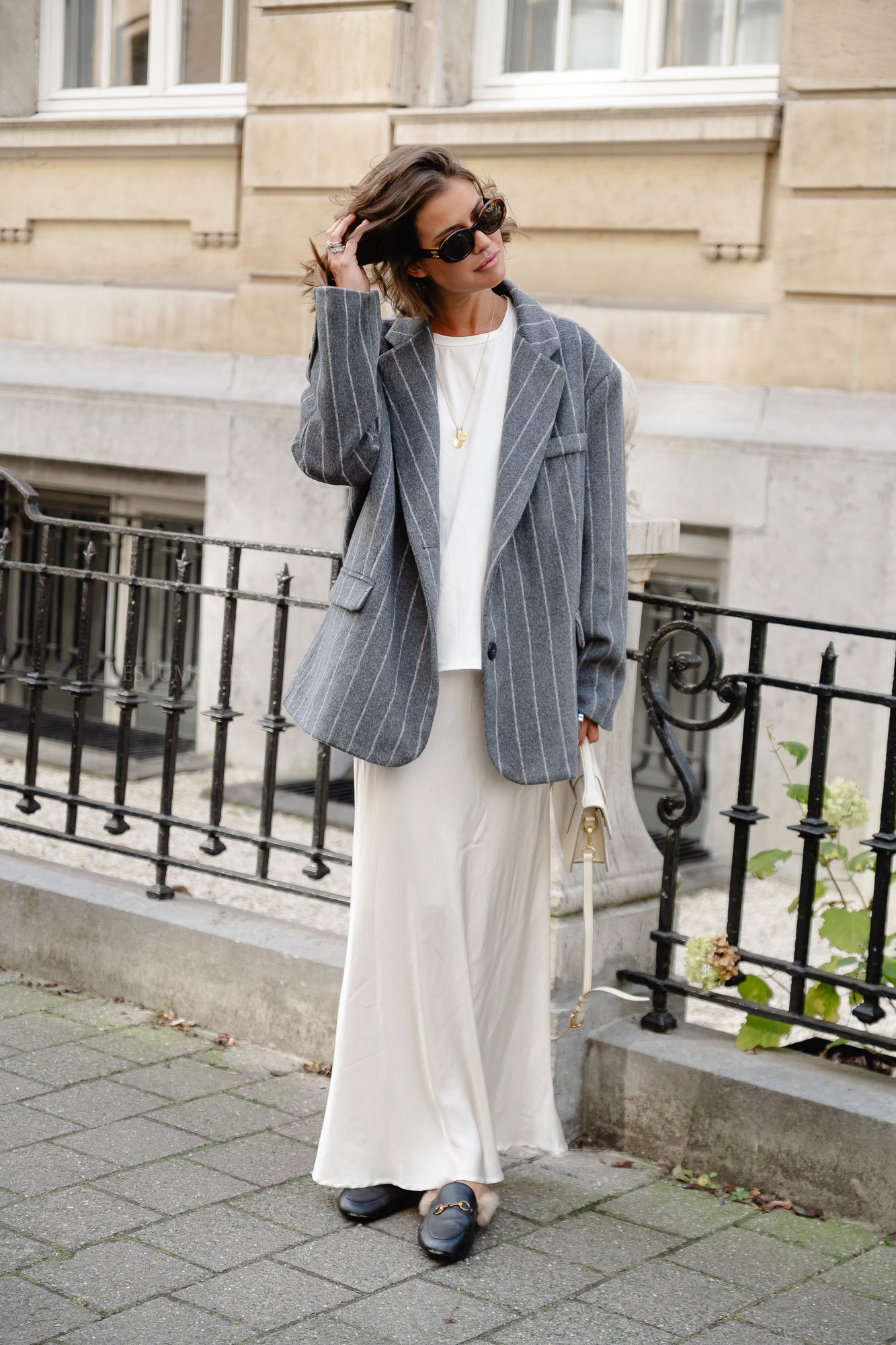 Maya striped blazer dark grey
