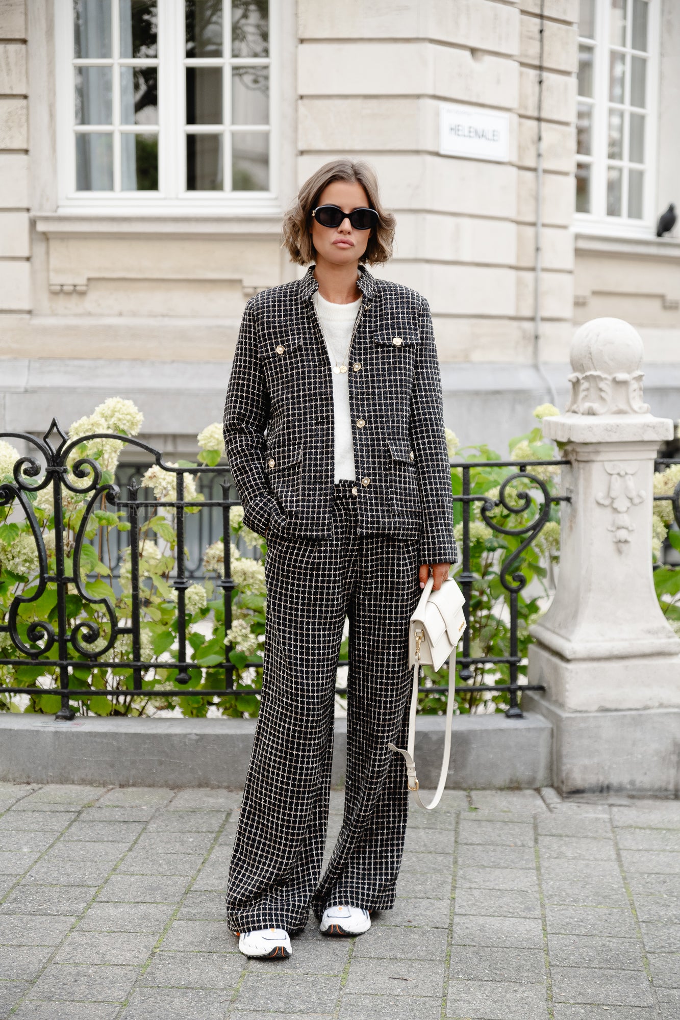 <tc>Pantalon bouclé à carreaux noir/blanc</tc>