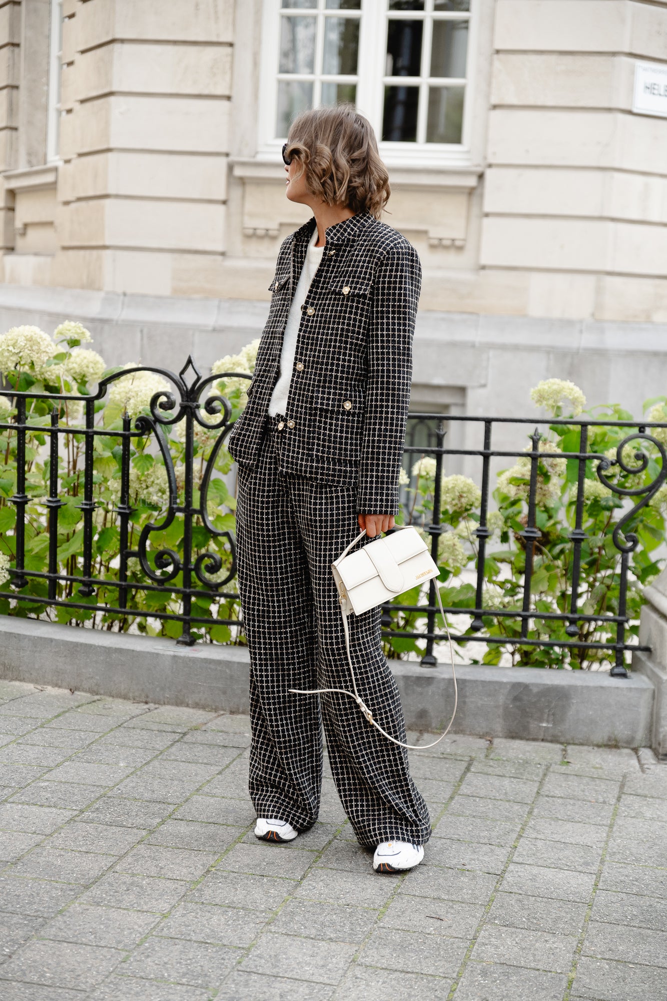 <tc>Pantalon bouclé à carreaux noir/blanc</tc>