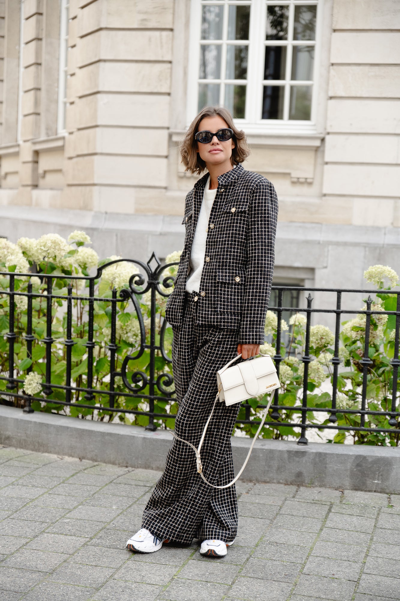 <tc>Pantalon bouclé à carreaux noir/blanc</tc>