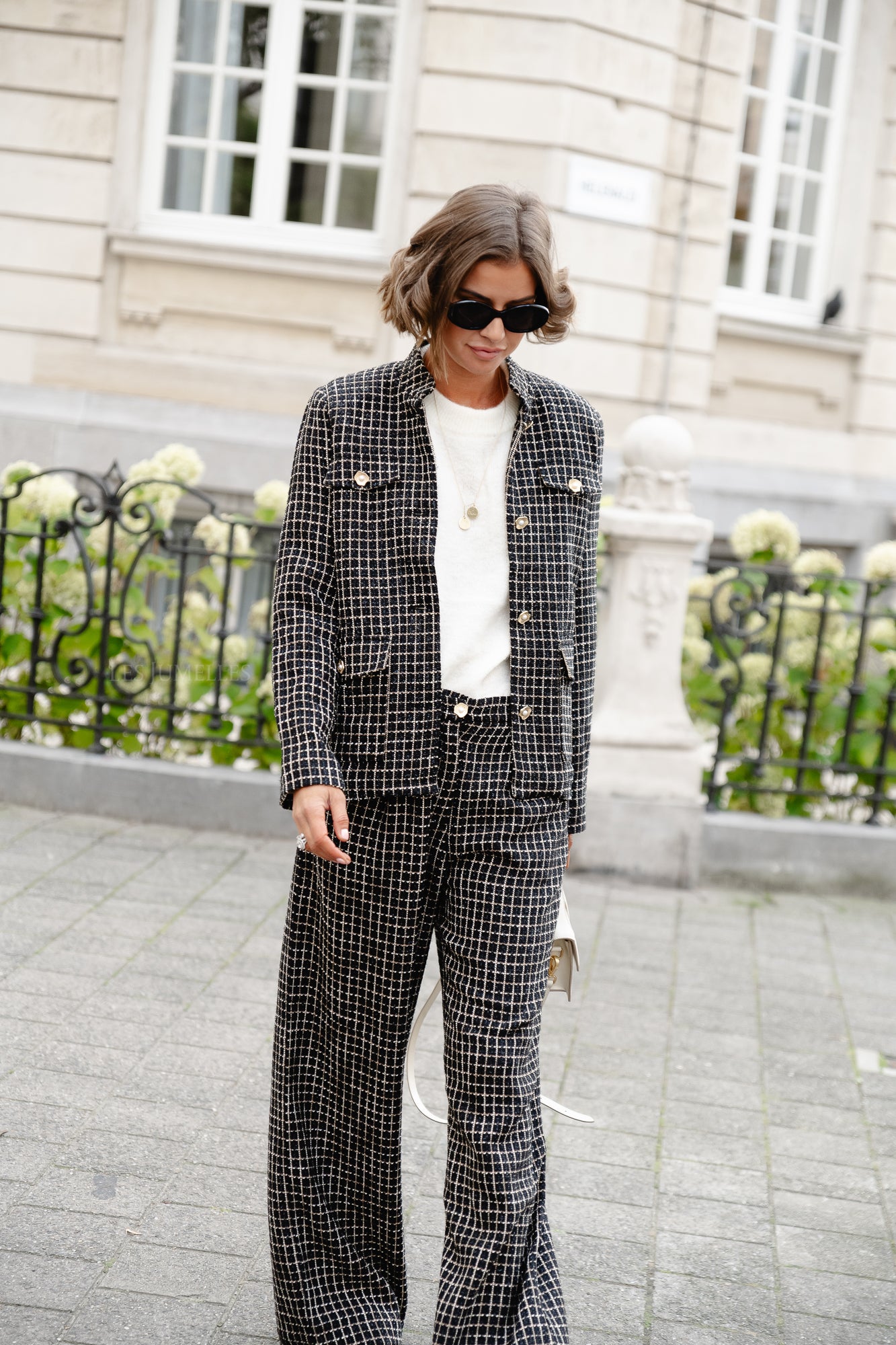 <tc>Veste bouclée à carreaux noir/blanc</tc>