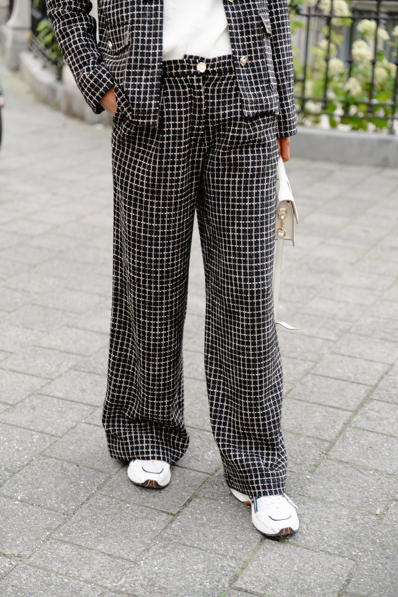 <tc>Pantalon bouclé à carreaux noir/blanc</tc>