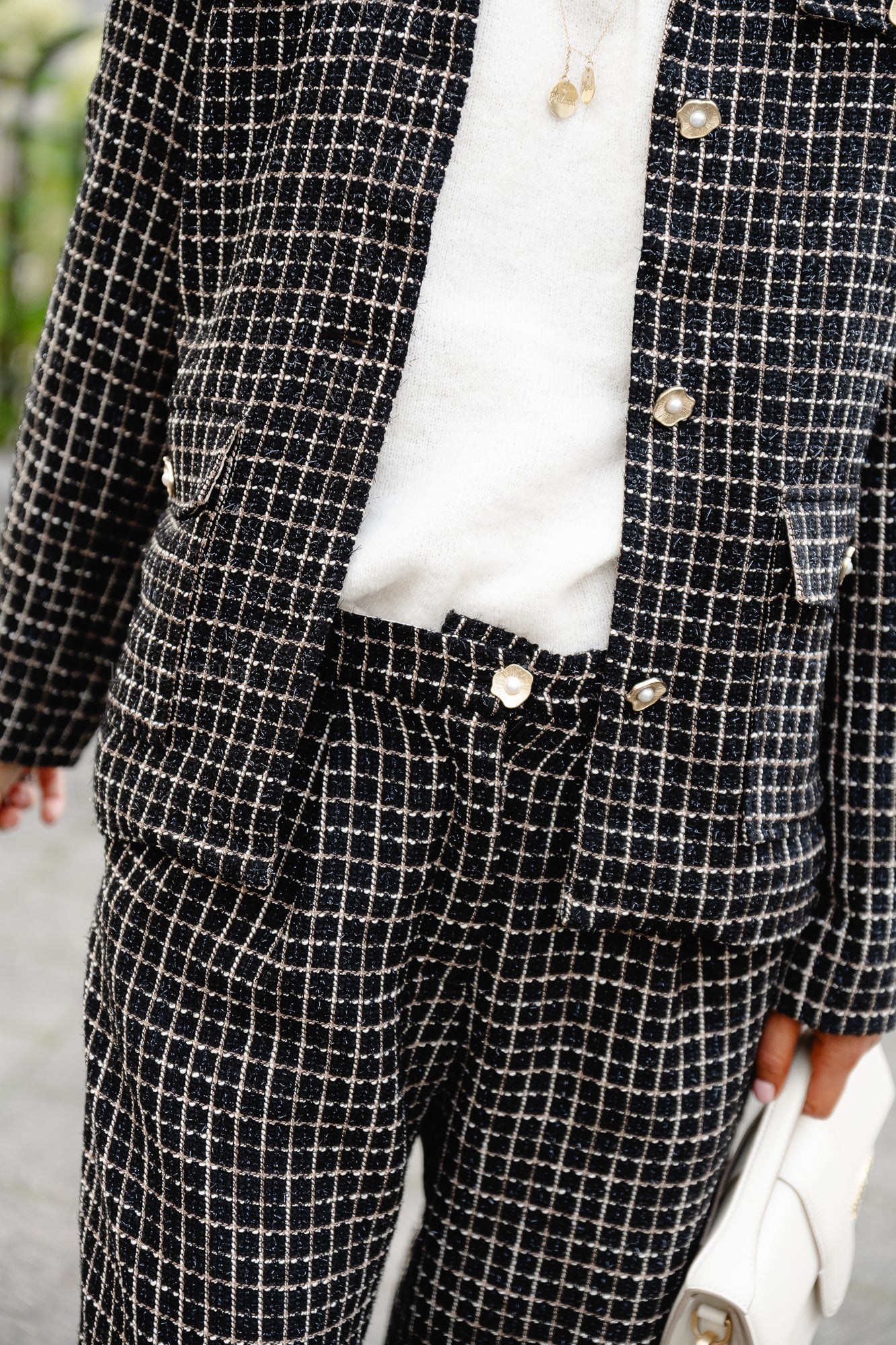 <tc>Veste bouclée à carreaux noir/blanc</tc>