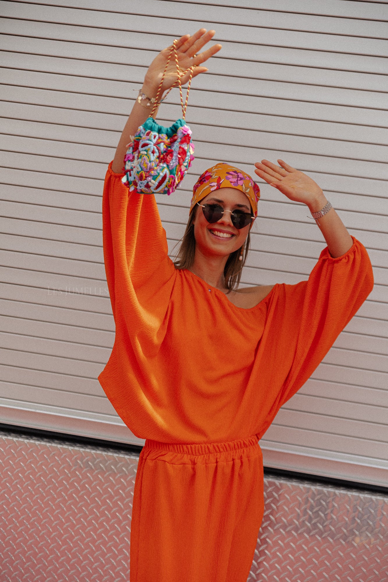 Aubrey Off-Shoulder Bluse in Dunkelorange