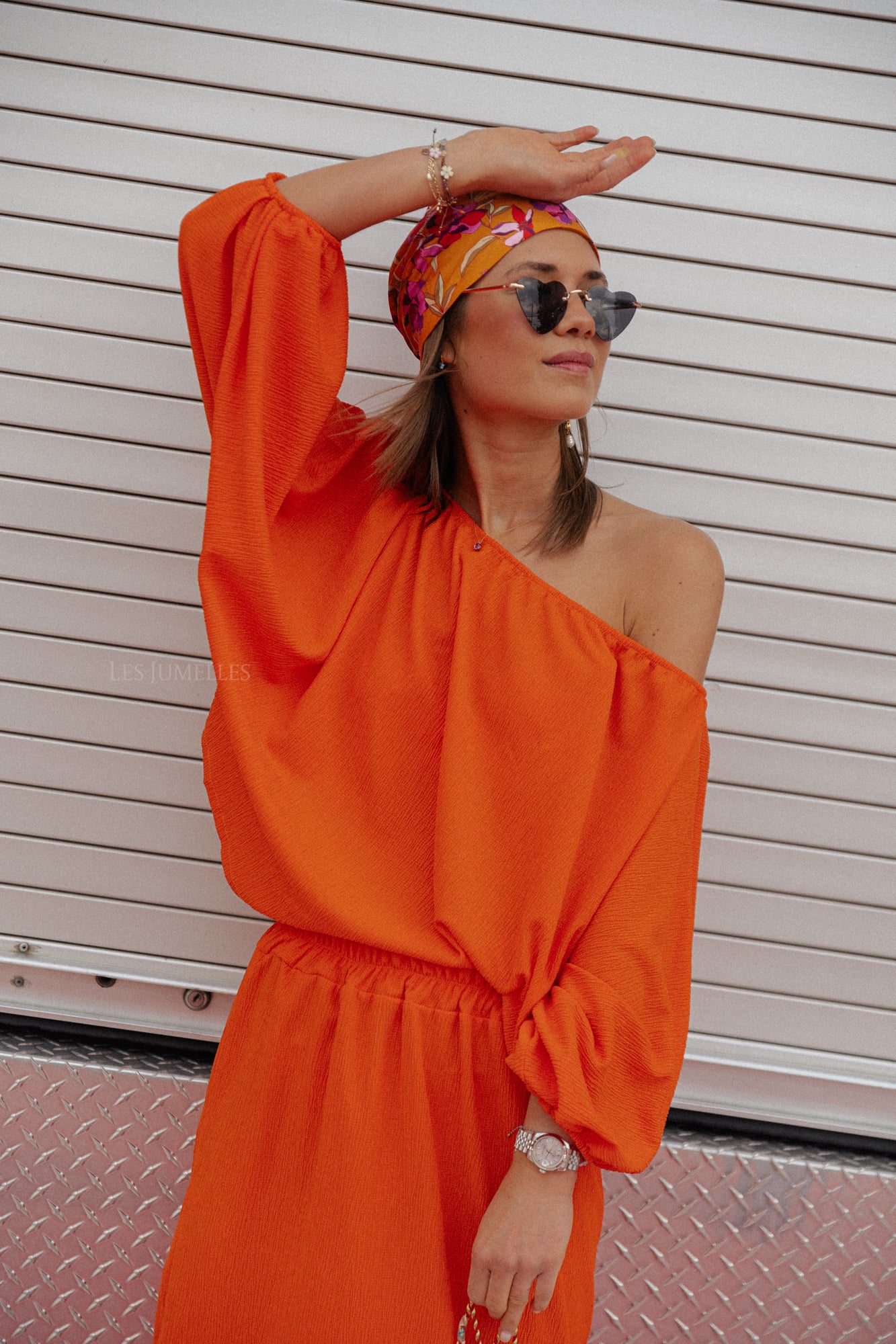 Aubrey Off-Shoulder Bluse in Dunkelorange