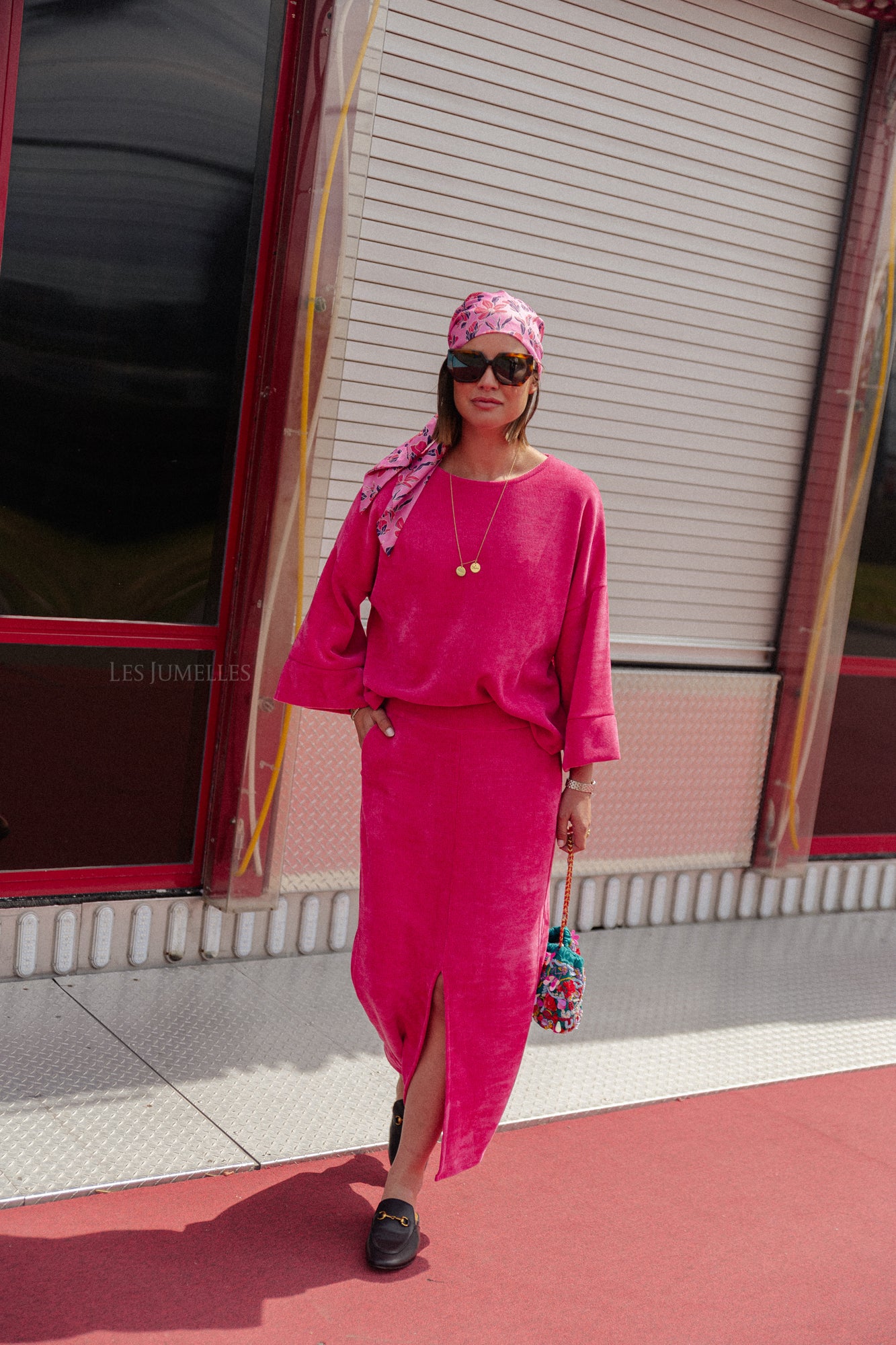 Josephine langes bedrucktes Schulterfreies Kleid fuchsia/rot
